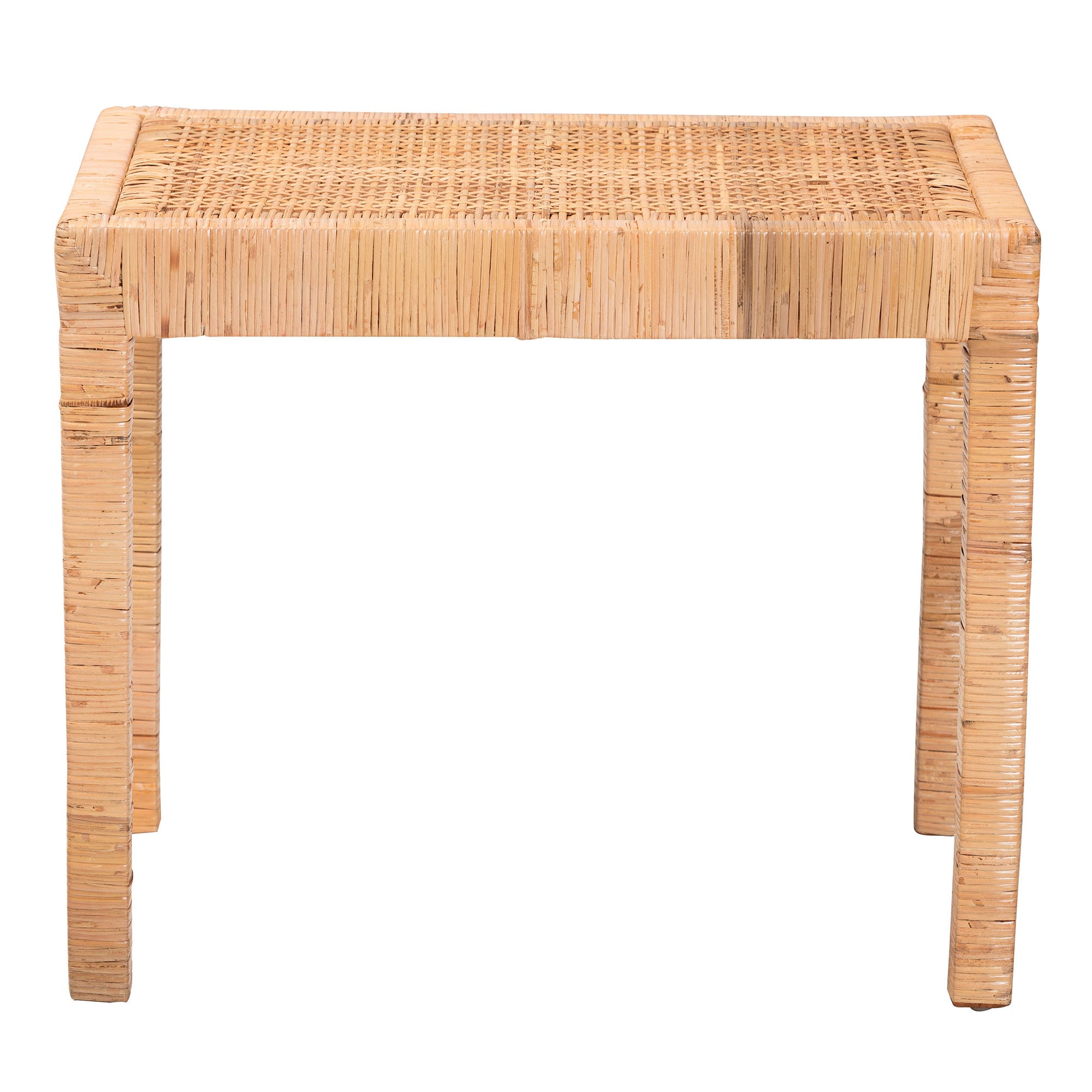 bali & pari Abelia Modern Bohemian Natural Rattan and Mahogany Wood Short Accent Bench