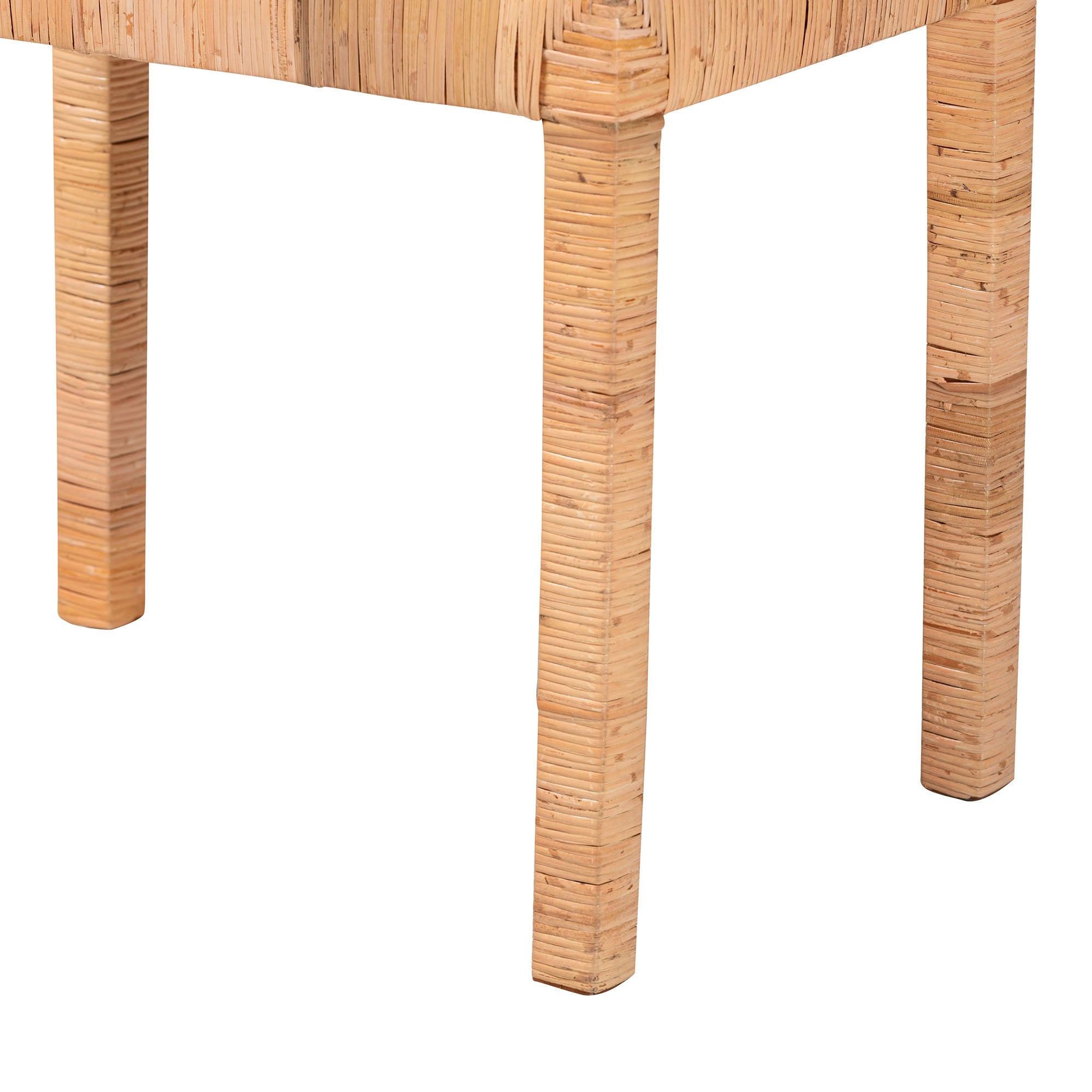 bali & pari Abelia Modern Bohemian Natural Rattan and Mahogany Wood Short Accent Bench