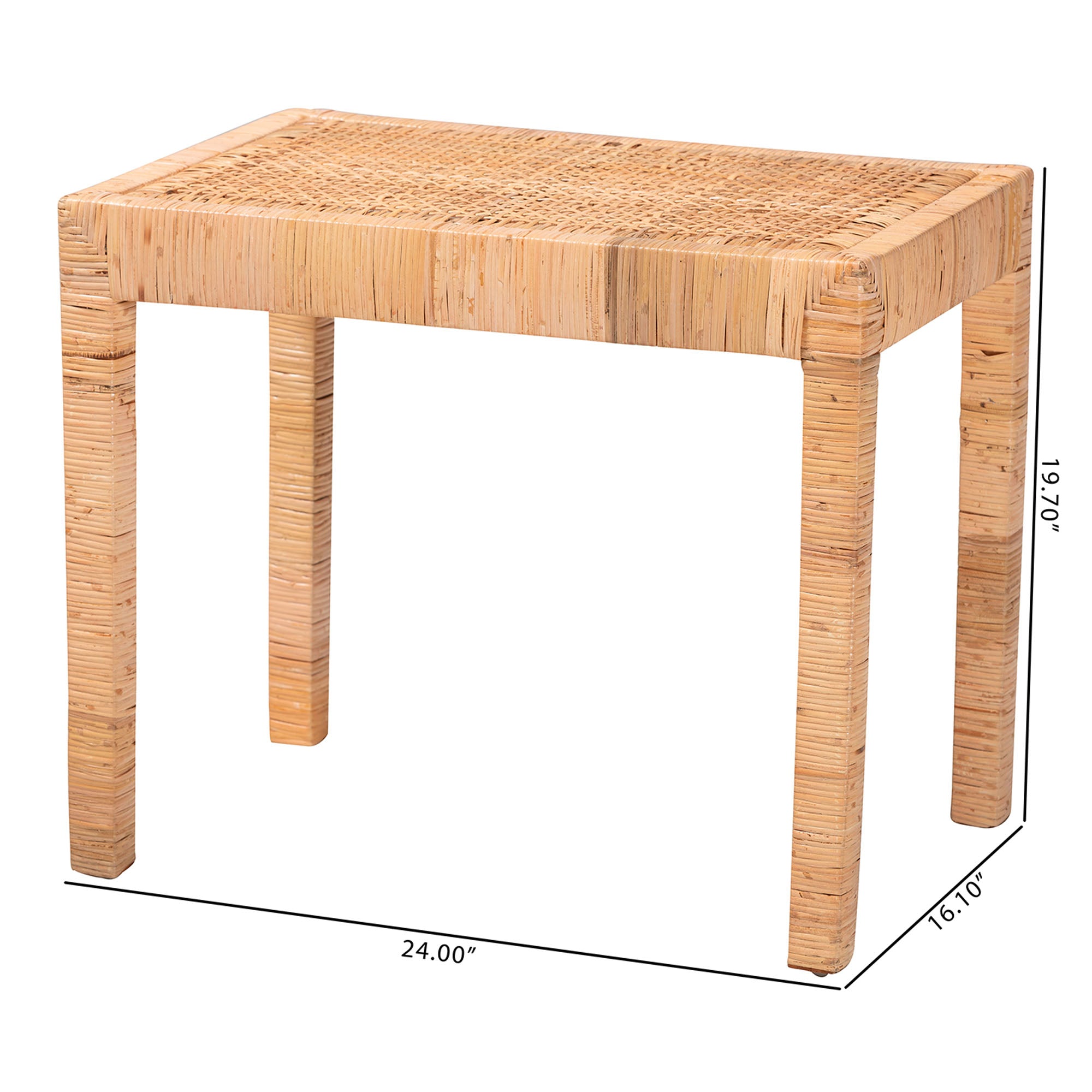 bali & pari Abelia Modern Bohemian Natural Rattan and Mahogany Wood Short Accent Bench