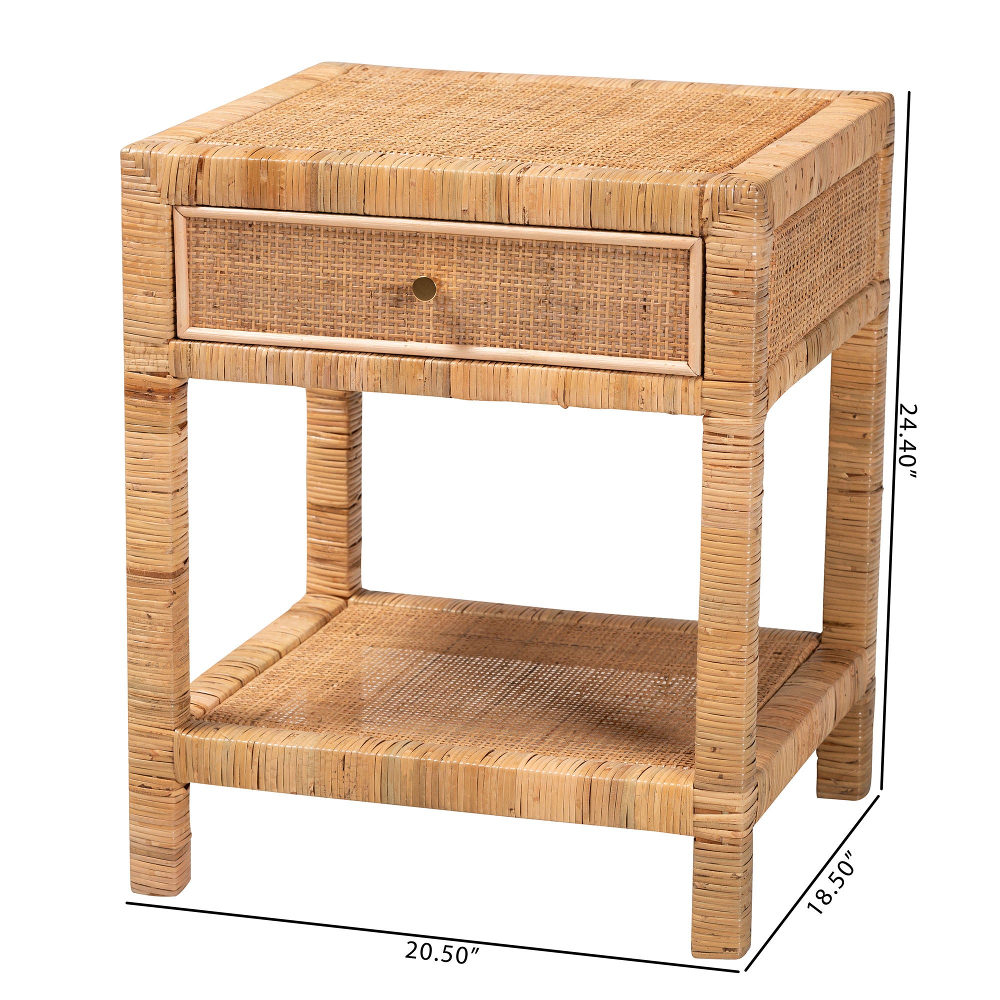 bali & pari Adelia Modern Bohemian Natural Rattan and Mahogany Wood 1-Drawer Nightstand