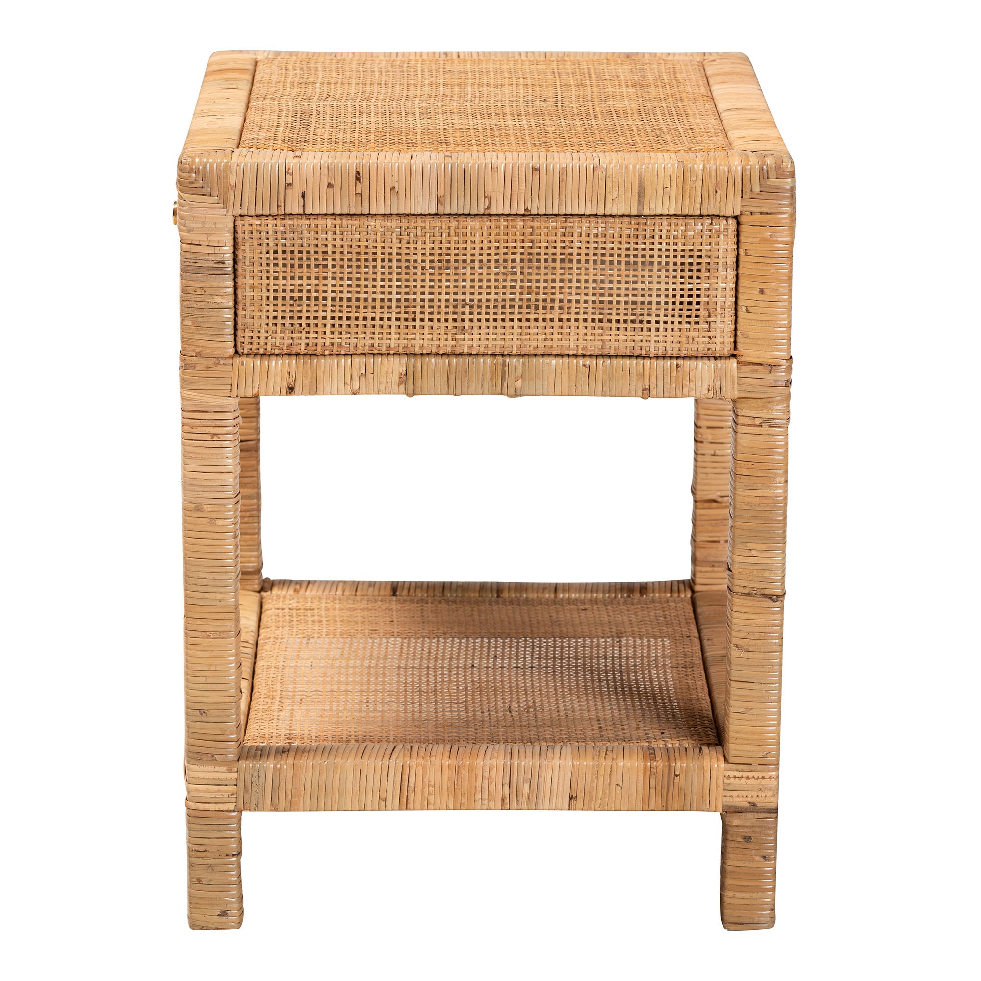 bali & pari Adelia Modern Bohemian Natural Rattan and Mahogany Wood 1-Drawer Nightstand