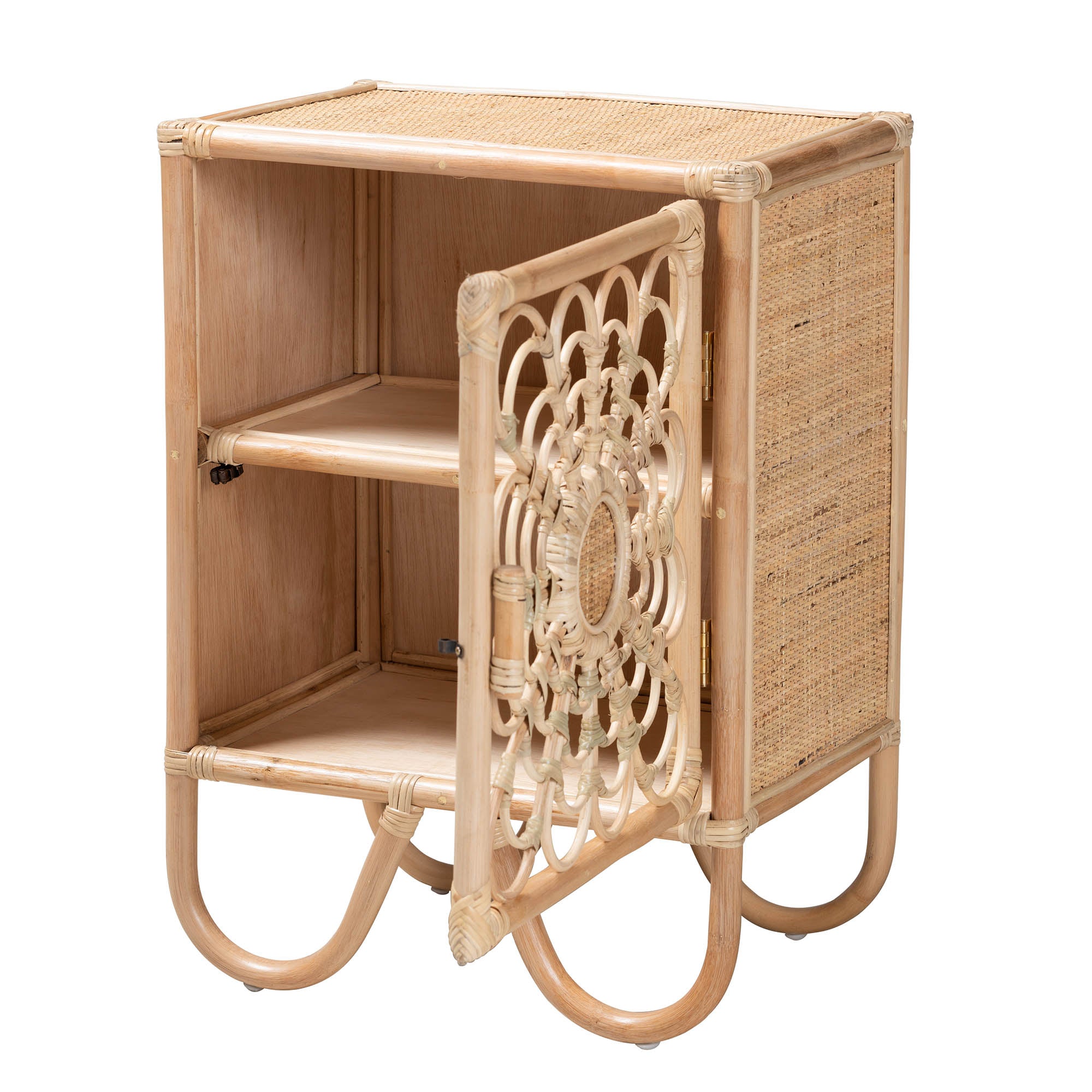 bali & pari Acelin Modern Bohemian Natural Brown Rattan Nightstand