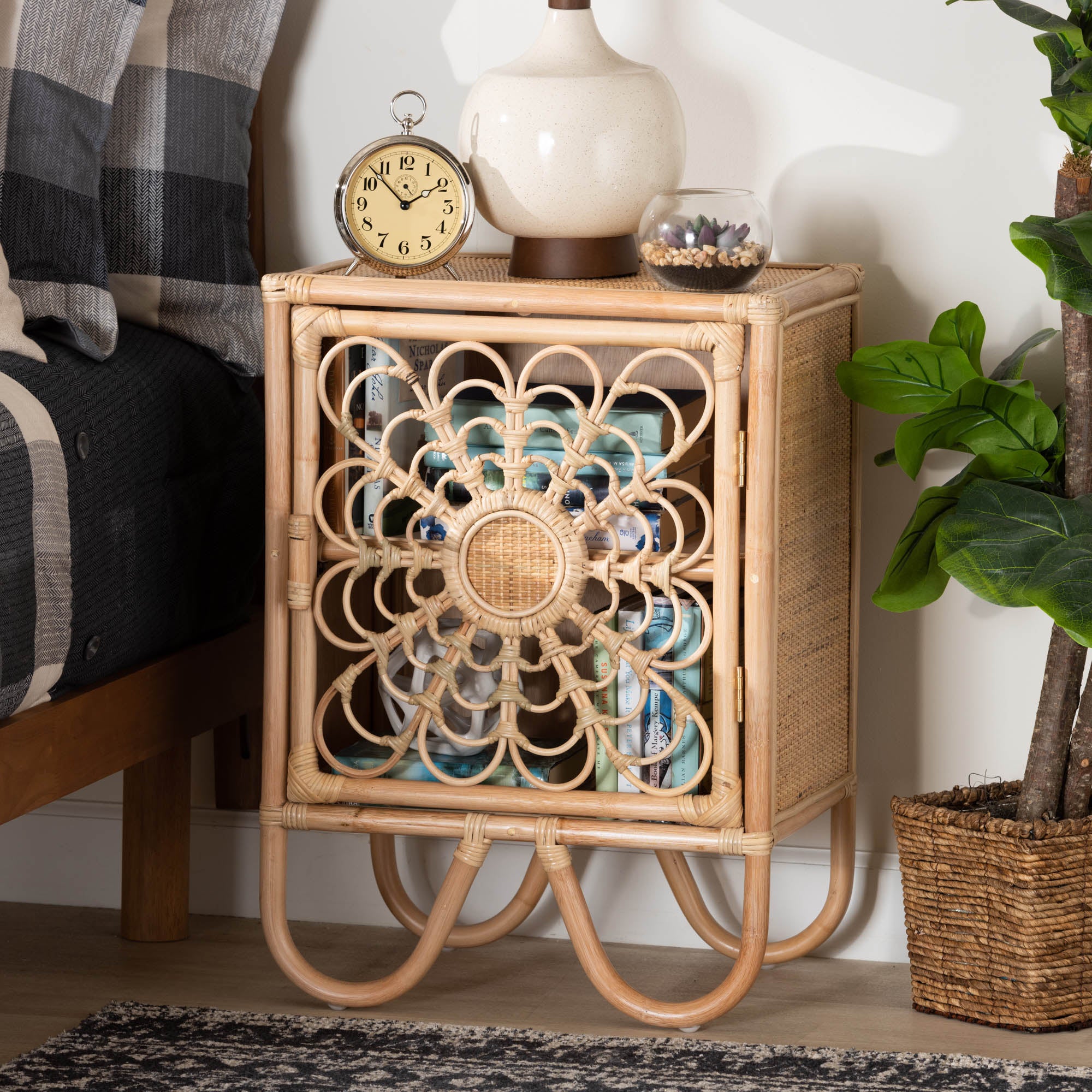 bali & pari Acelin Modern Bohemian Natural Brown Rattan Nightstand