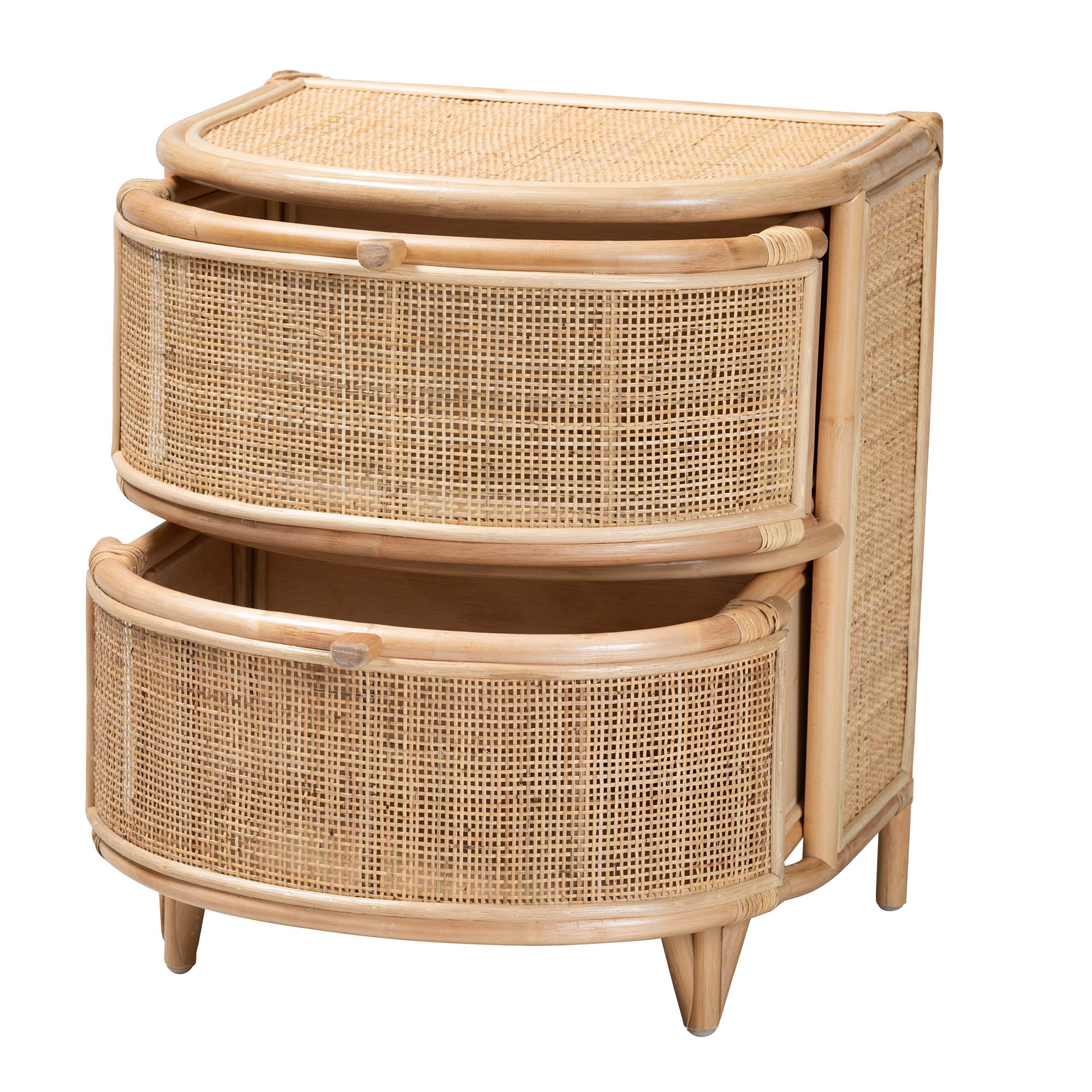 bali & pari Oleta Modern Bohemian Natural Brown Rattan 2-Drawer Nightstand