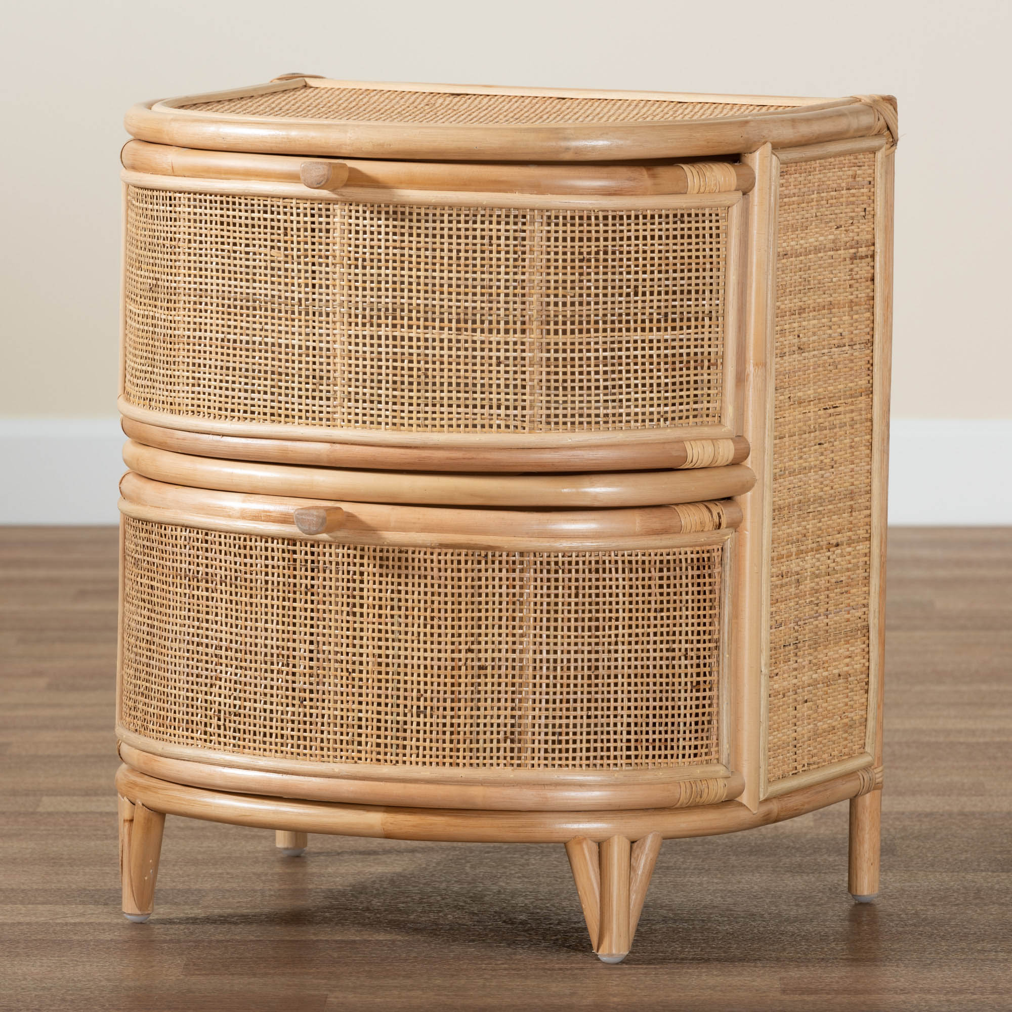 bali & pari Oleta Modern Bohemian Natural Brown Rattan 2-Drawer Nightstand