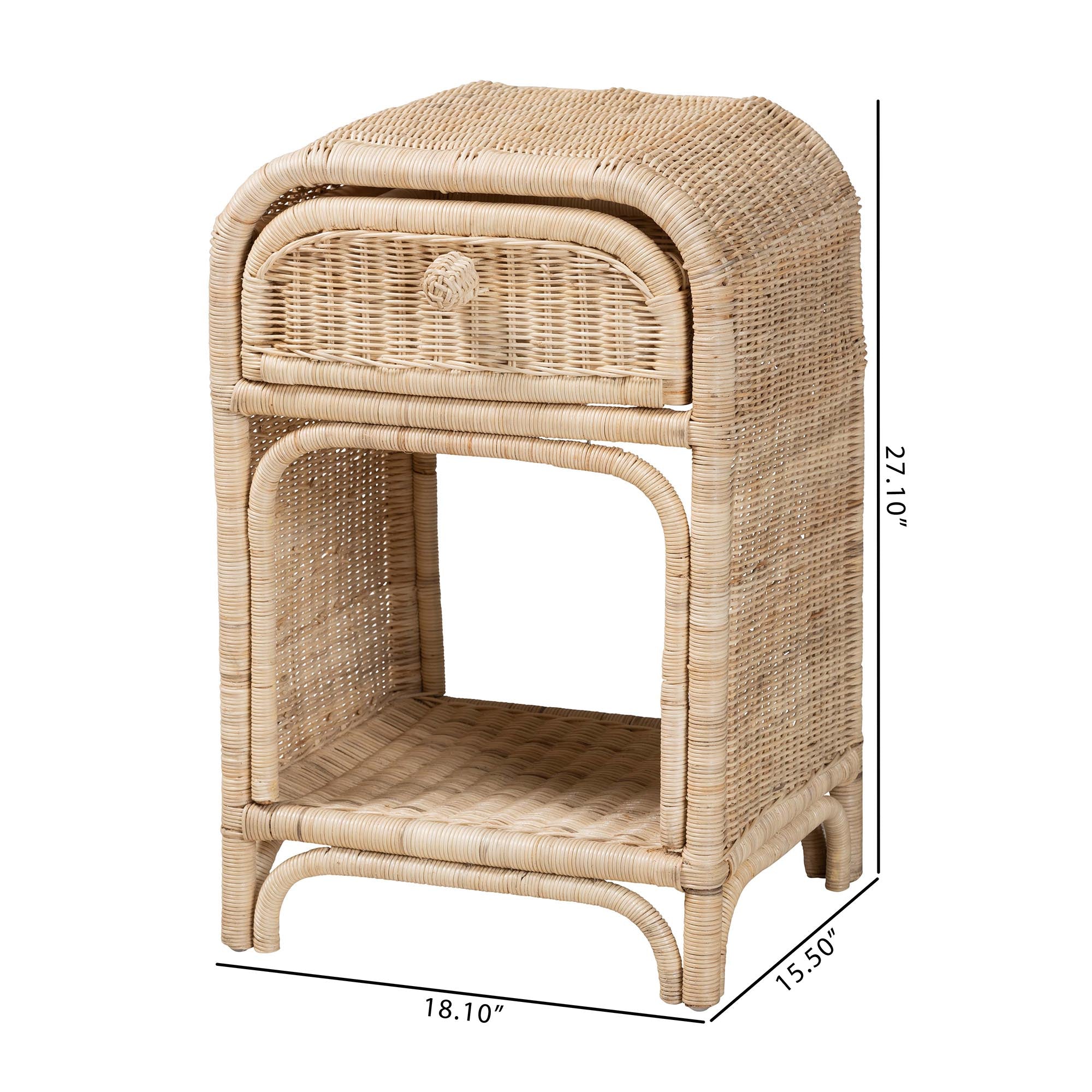 bali & pari Magni Modern Bohemian Natural Brown Rattan 1-Drawer Nightstand