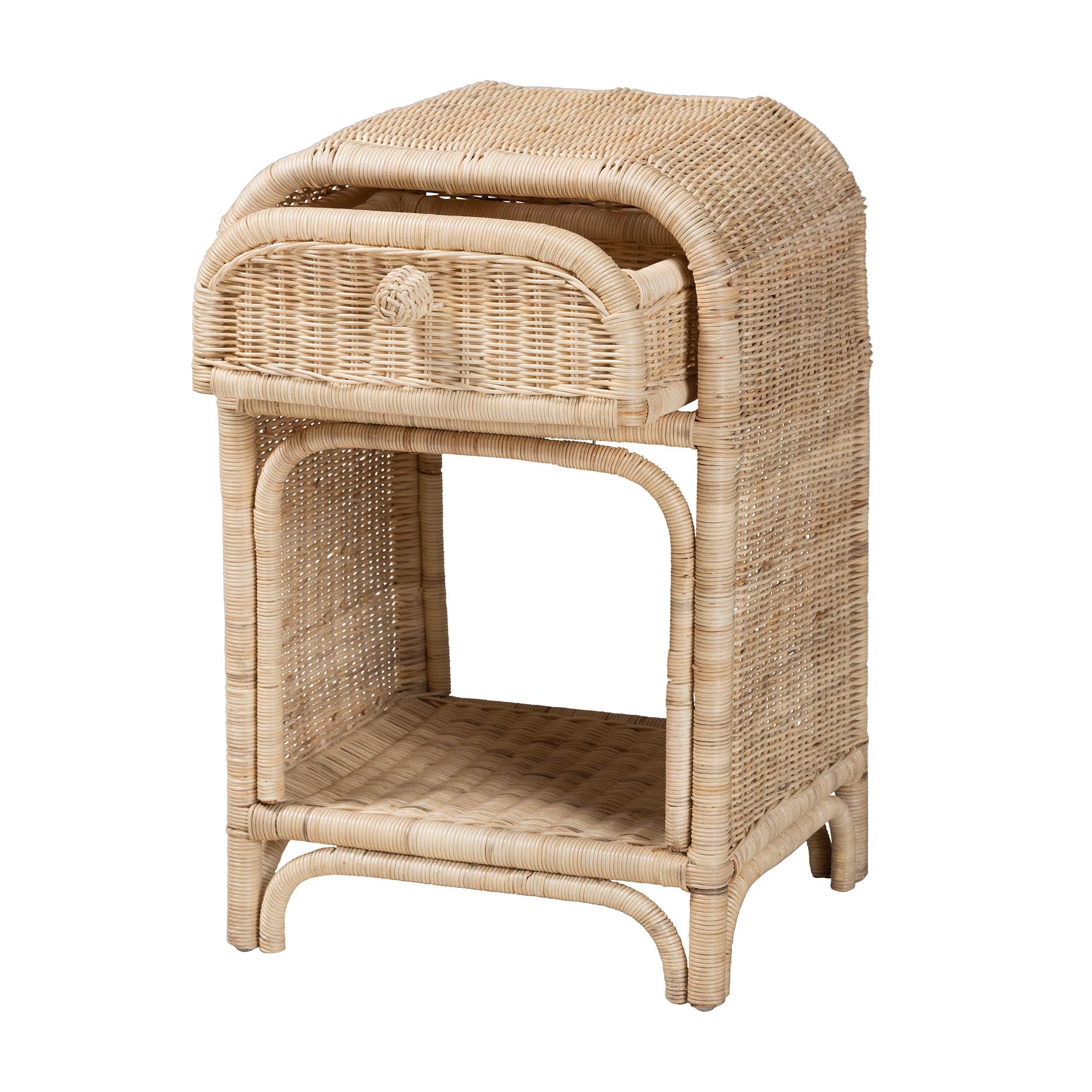 bali & pari Magni Modern Bohemian Natural Brown Rattan 1-Drawer Nightstand