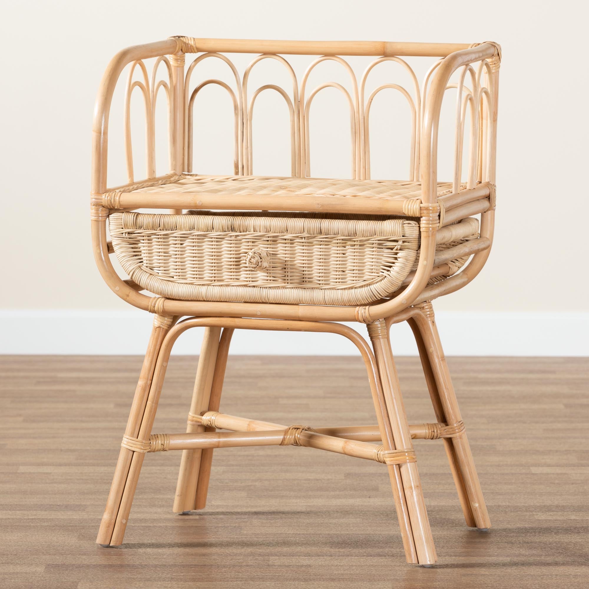 bali & pari Panchali Modern Bohemian Natural Brown Rattan Nightstand