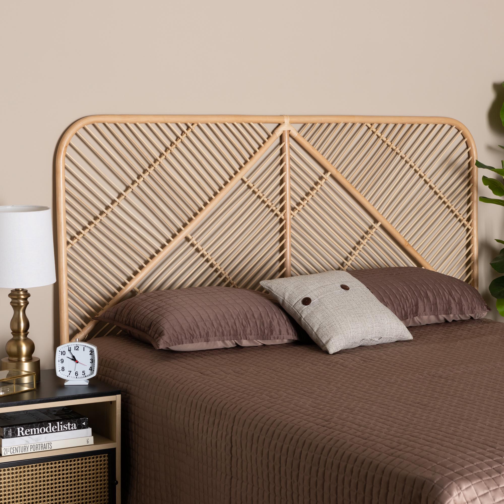 bali & pari Walid Modern Bohemian Natural Brown Rattan Queen Size Standalone Headboard