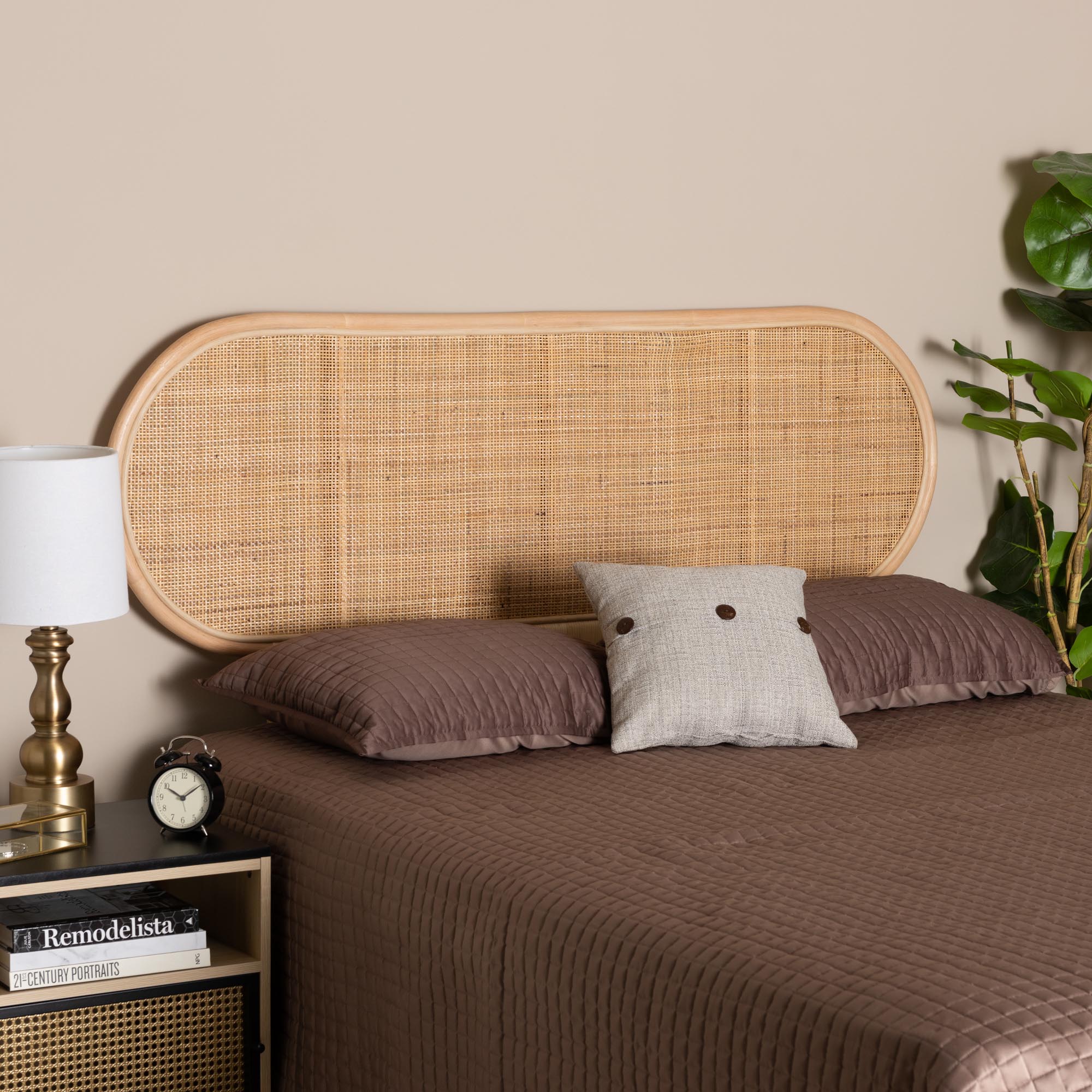 bali & pari Reegan Modern Bohemian Natural Brown Rattan Queen Size Standalone Headboard