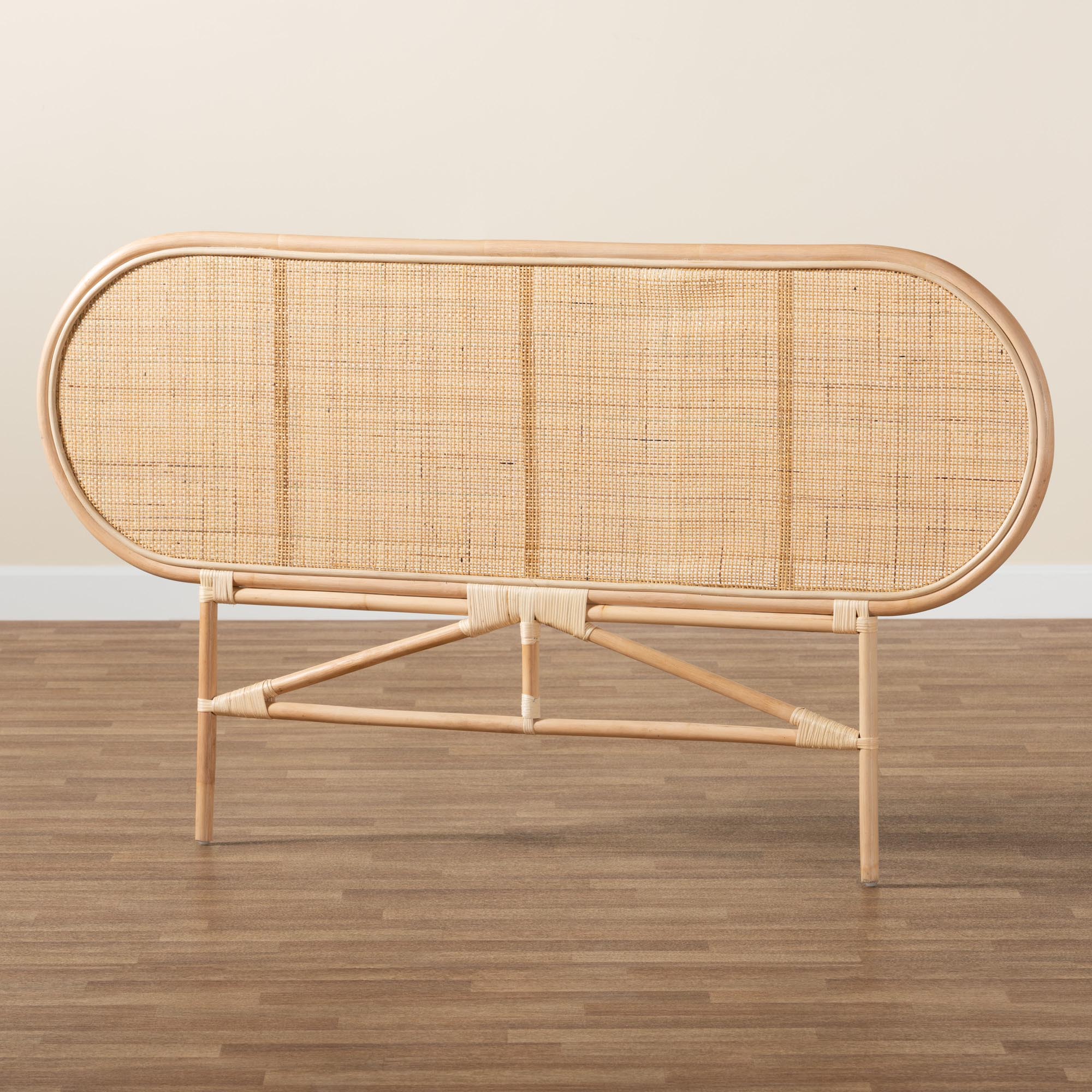 bali & pari Reegan Modern Bohemian Natural Brown Rattan Queen Size Standalone Headboard