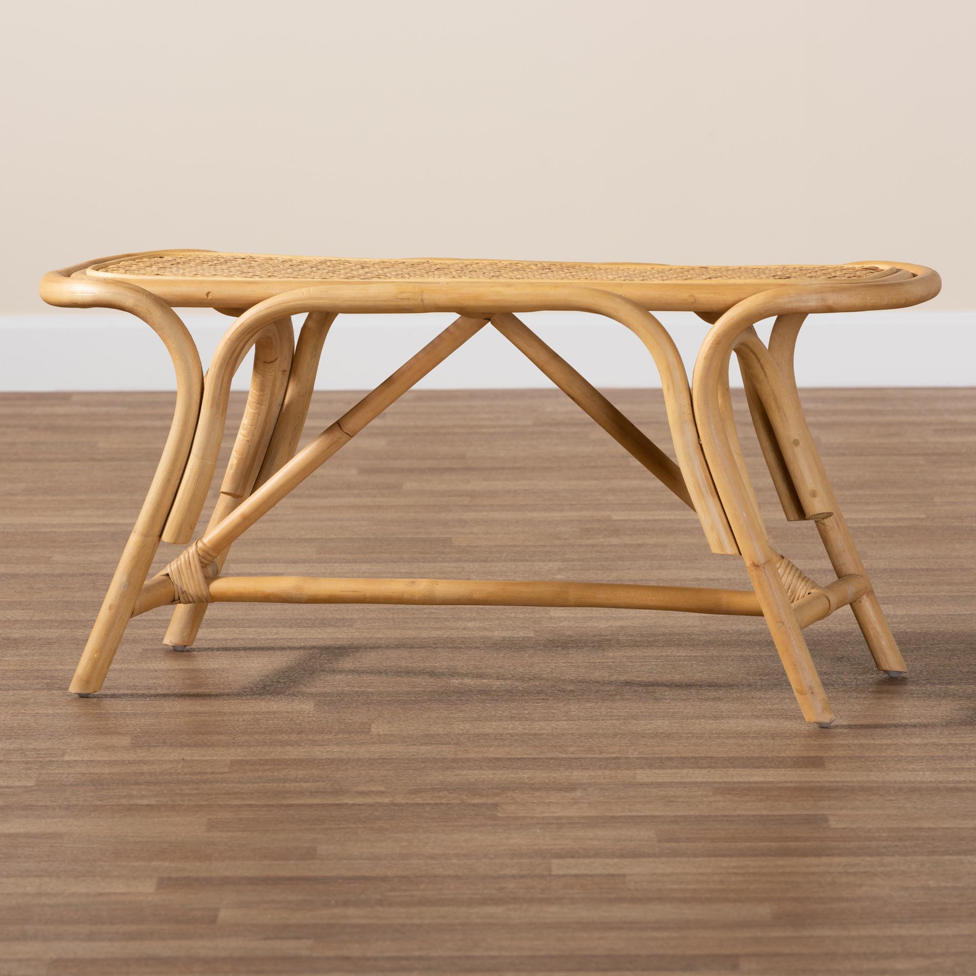 bali & pari Septa Modern Bohemian Natural Brown Rattan Accent Bench