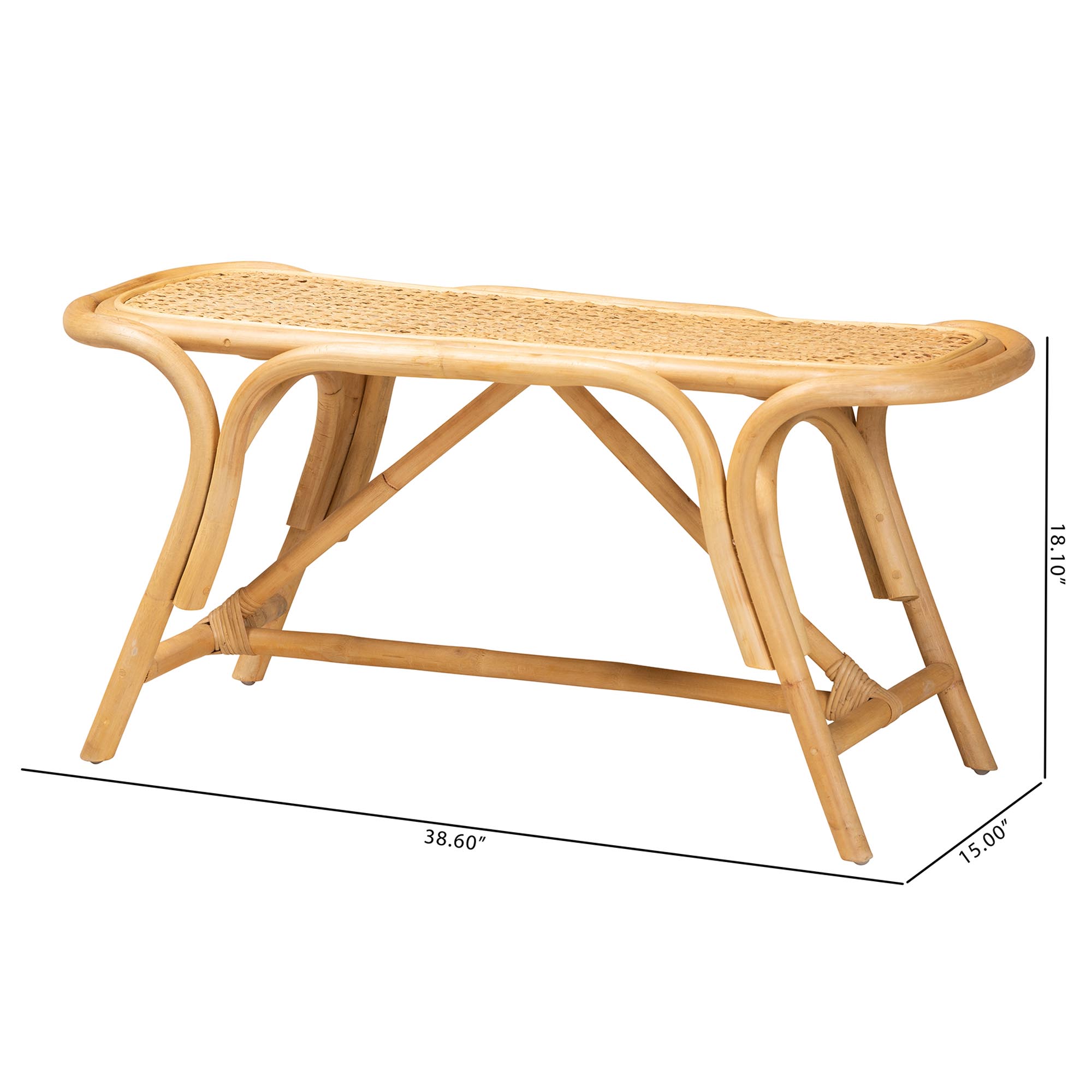 bali & pari Septa Modern Bohemian Natural Brown Rattan Accent Bench