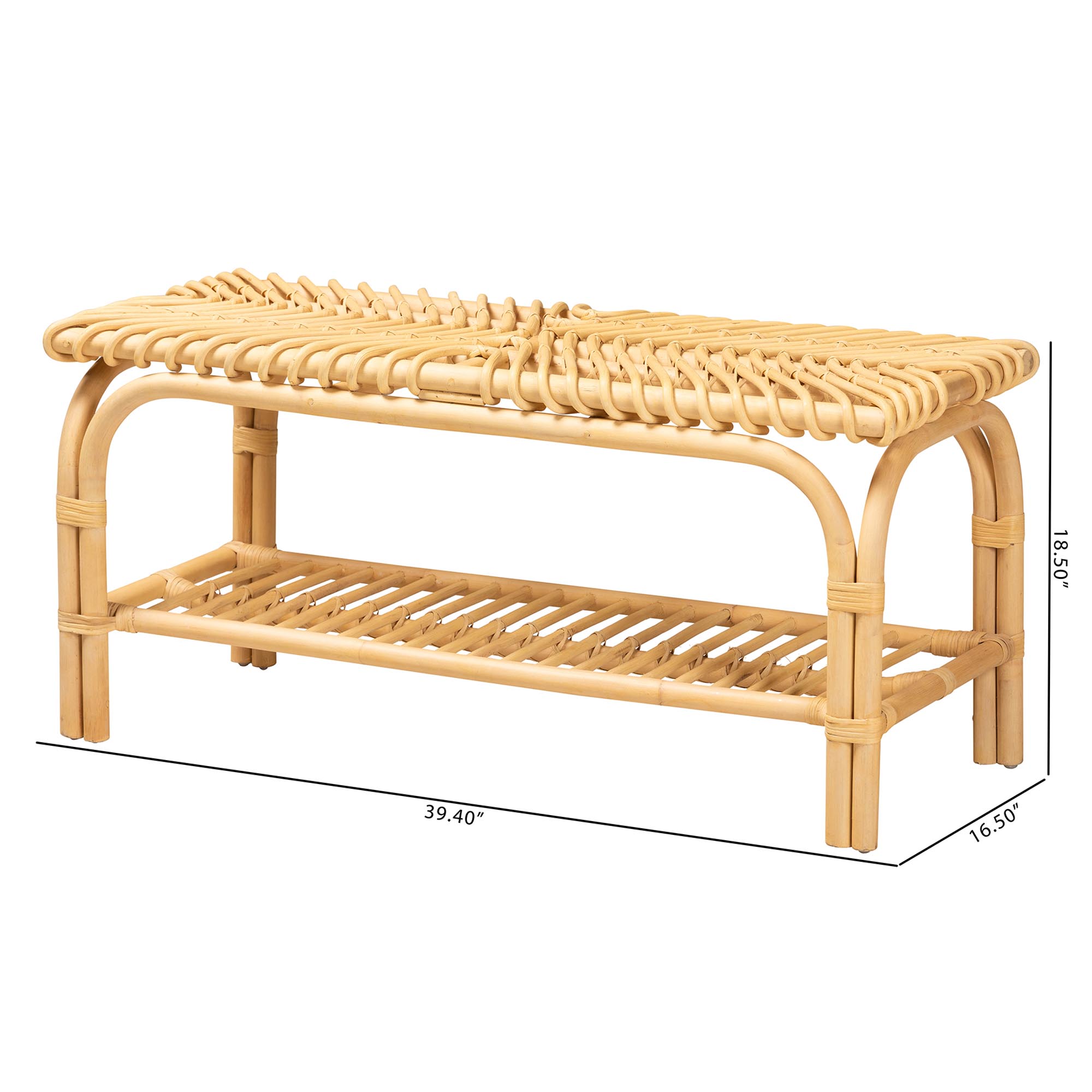 bali & pari Himari Modern Bohemian Natural Brown Rattan Accent Bench