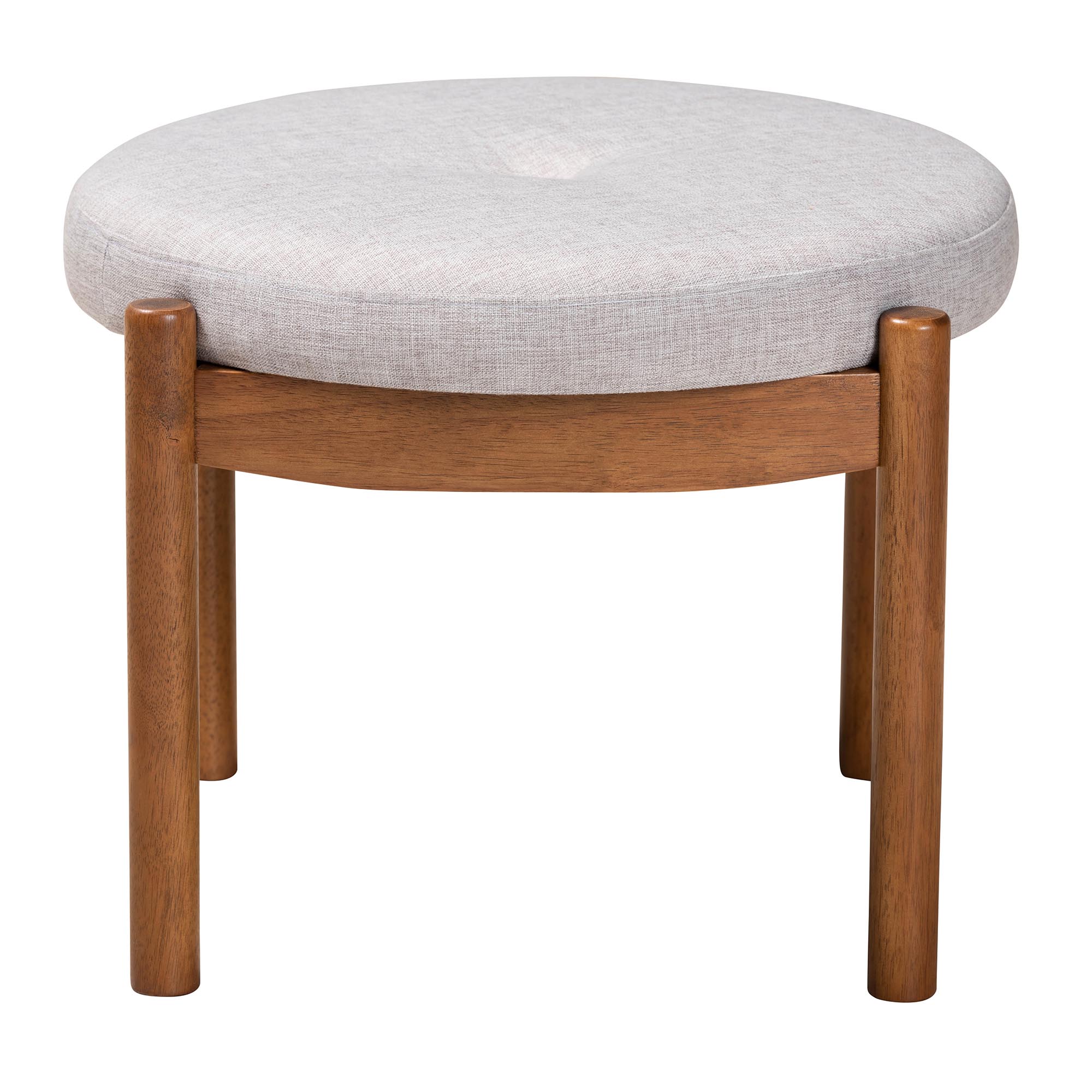 Baxton Studio Iliana Japandi Greyish Beige Fabric and Walnut Brown Finished Wood Ottoman Footstool