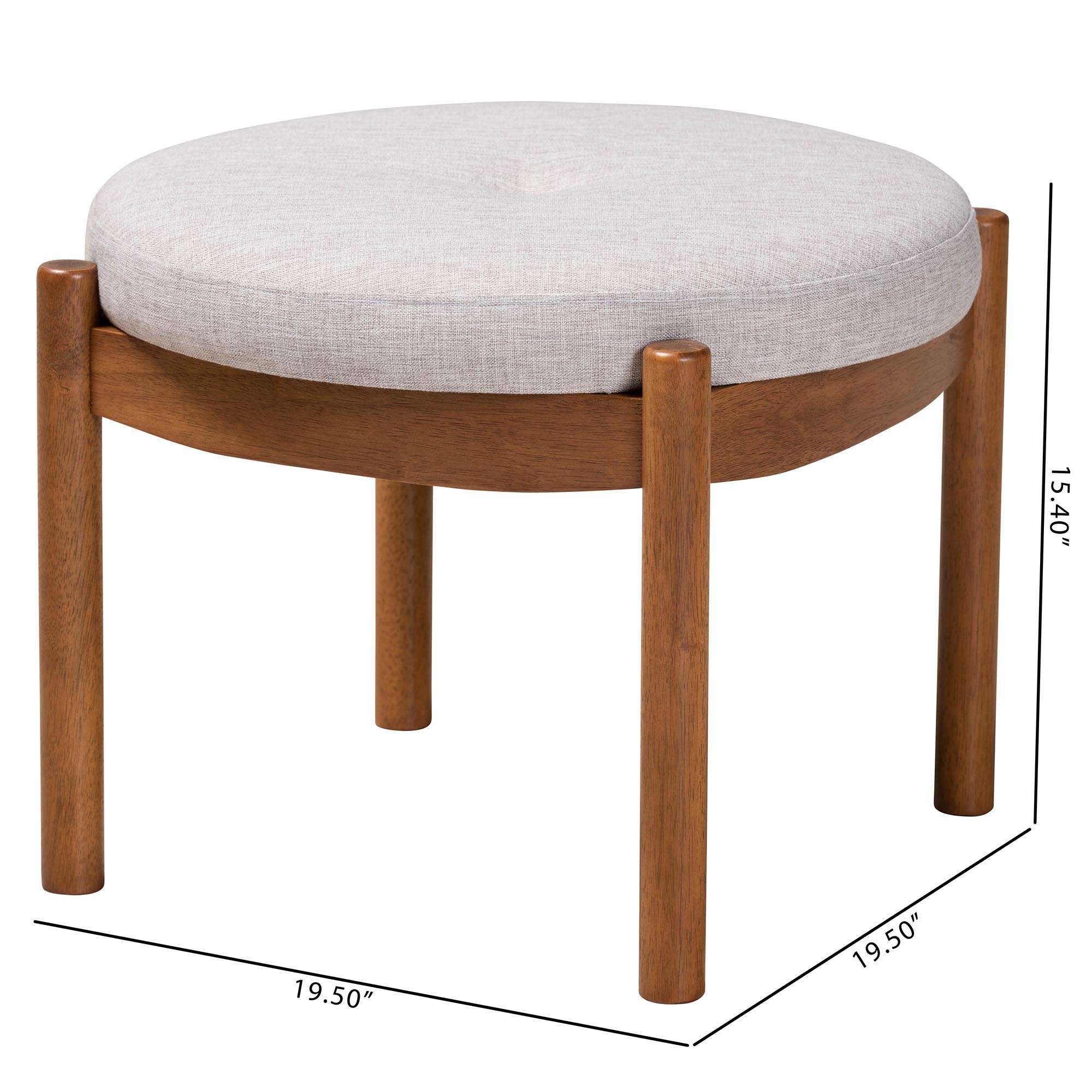Baxton Studio Iliana Japandi Greyish Beige Fabric and Walnut Brown Finished Wood Ottoman Footstool