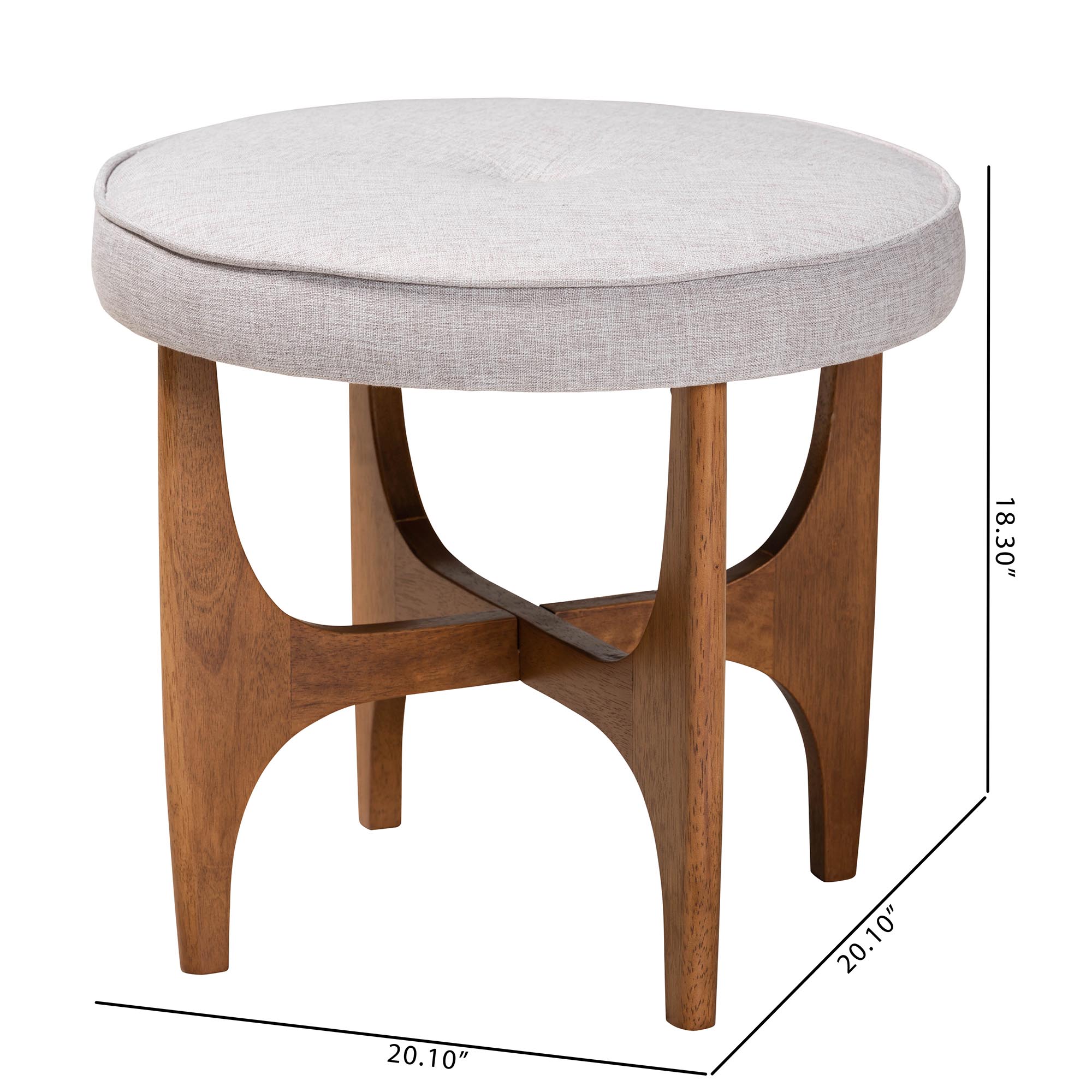Baxton Studio Theo Japandi Greyish Beige Fabric and Walnut Brown Finished Wood Ottoman Footstool