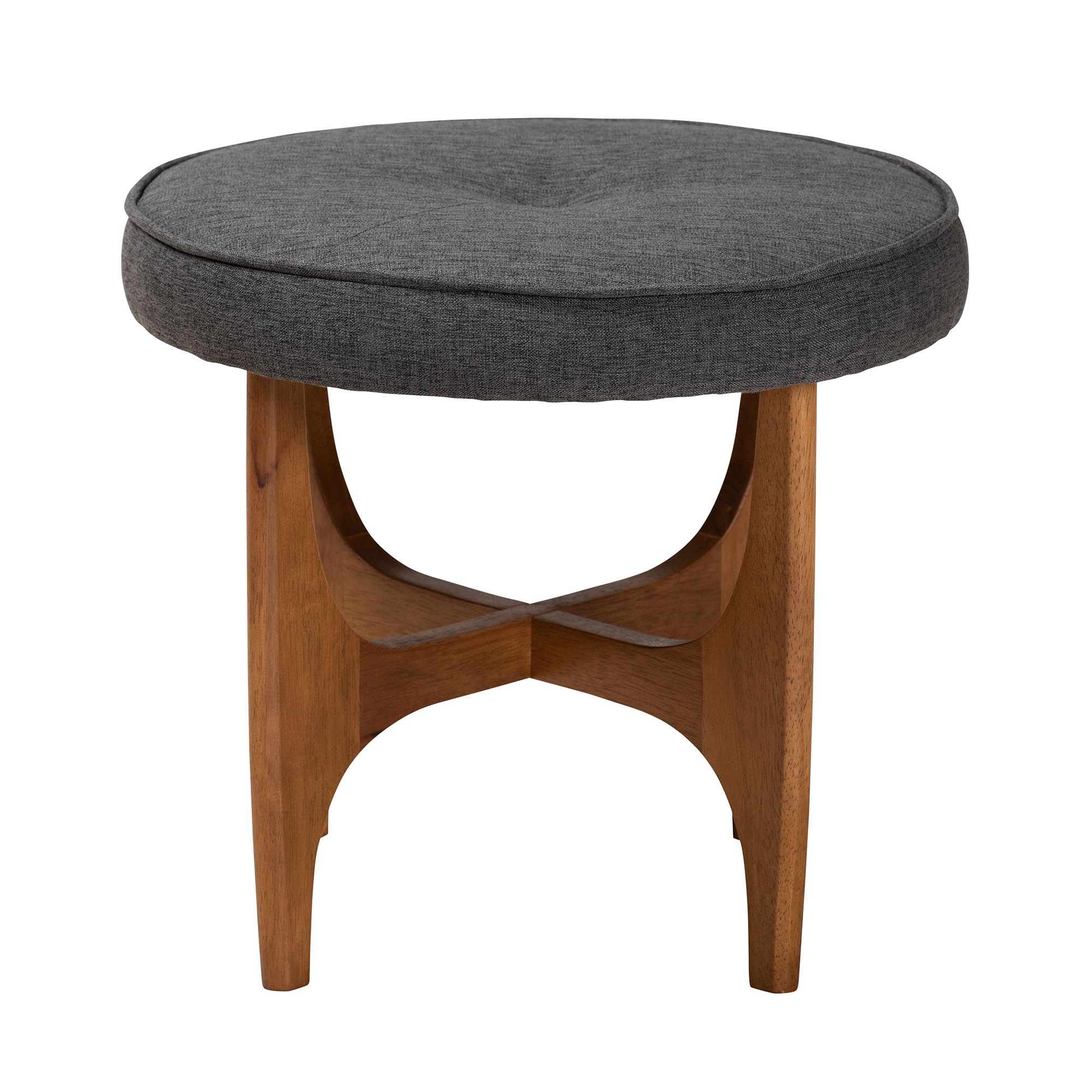 Baxton Studio Theo Japandi Dark Grey Fabric and Walnut Brown Finished Wood Ottoman Footstool