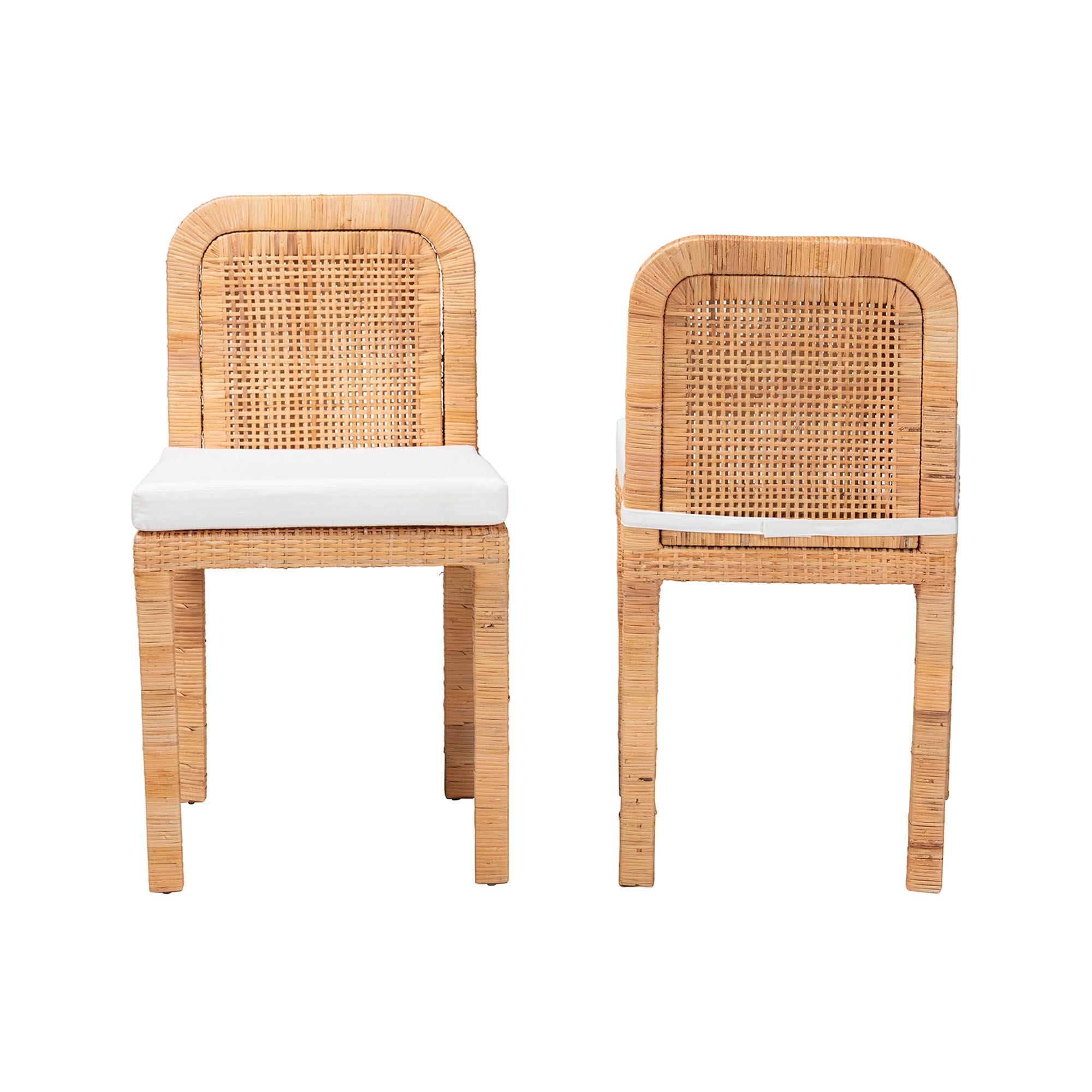 bali & pari Zariah Modern Bohemian Natural Brown Rattan and Mahogany Wood 2-Piece Dining Chair Set