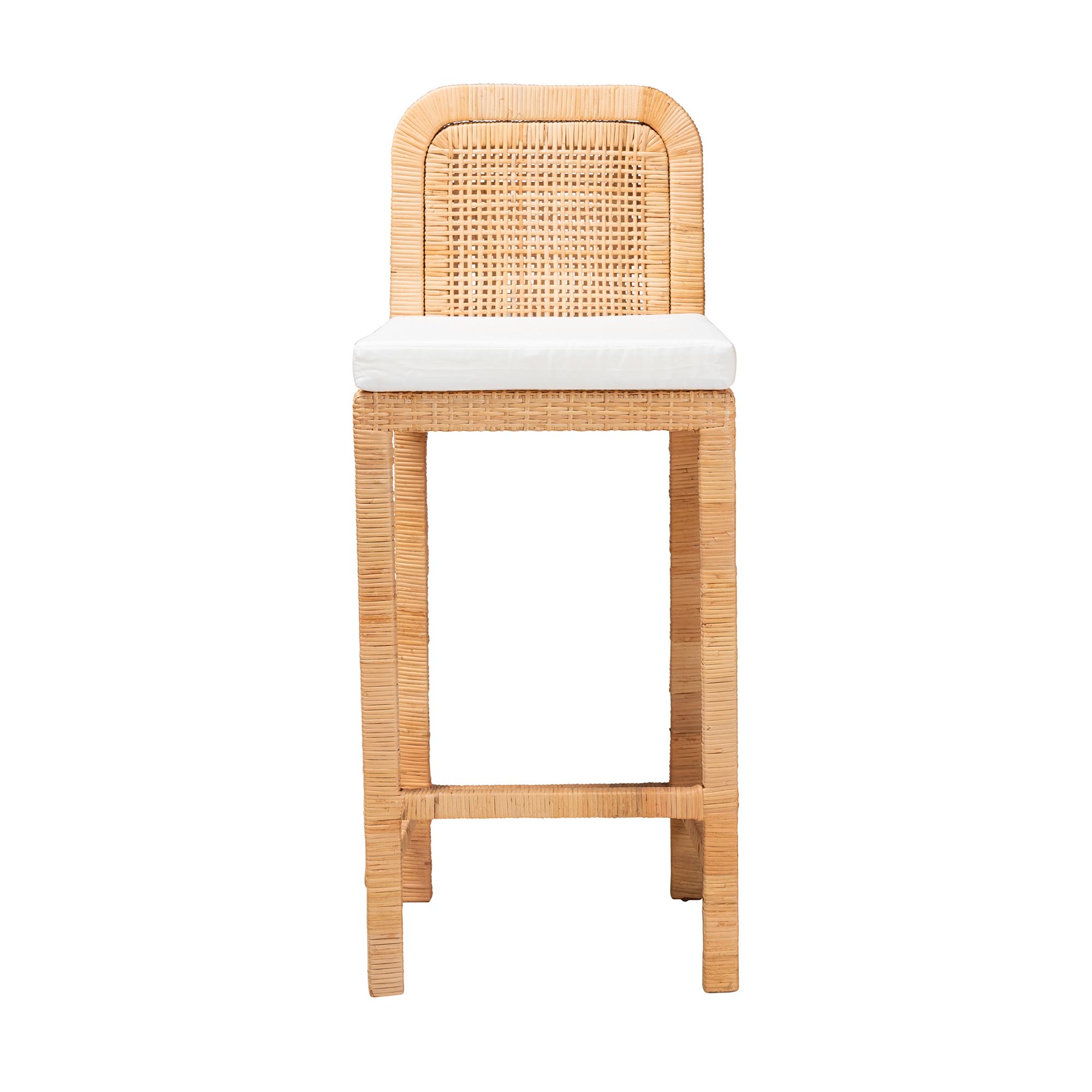 bali & pari Zariah Modern Bohemian Natural Brown Rattan and Mahogany Wood Bar Stool