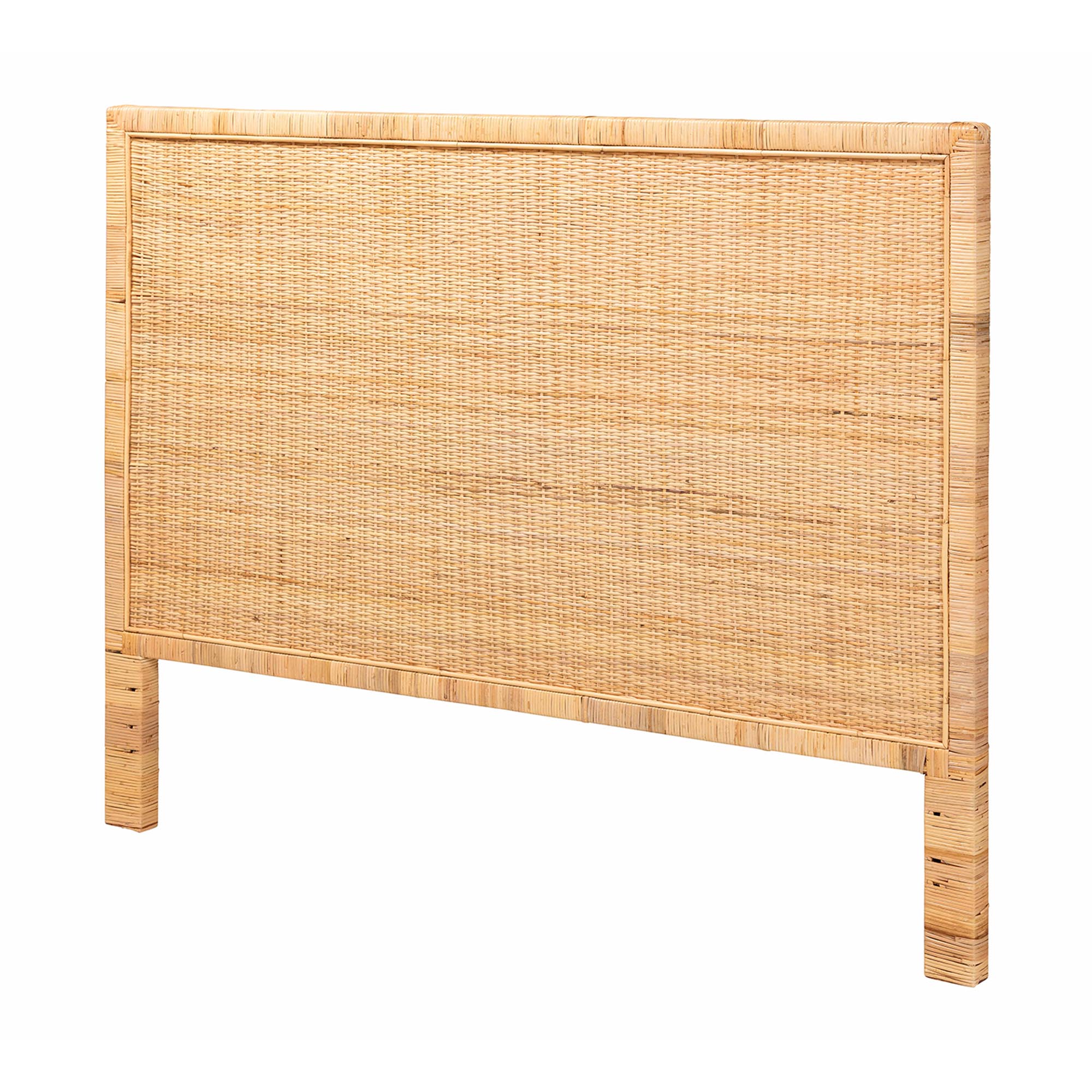 bali & pari Adelyn Modern Bohemian Natural Brown Rattan and Mahogany Wood King Size Headboard
