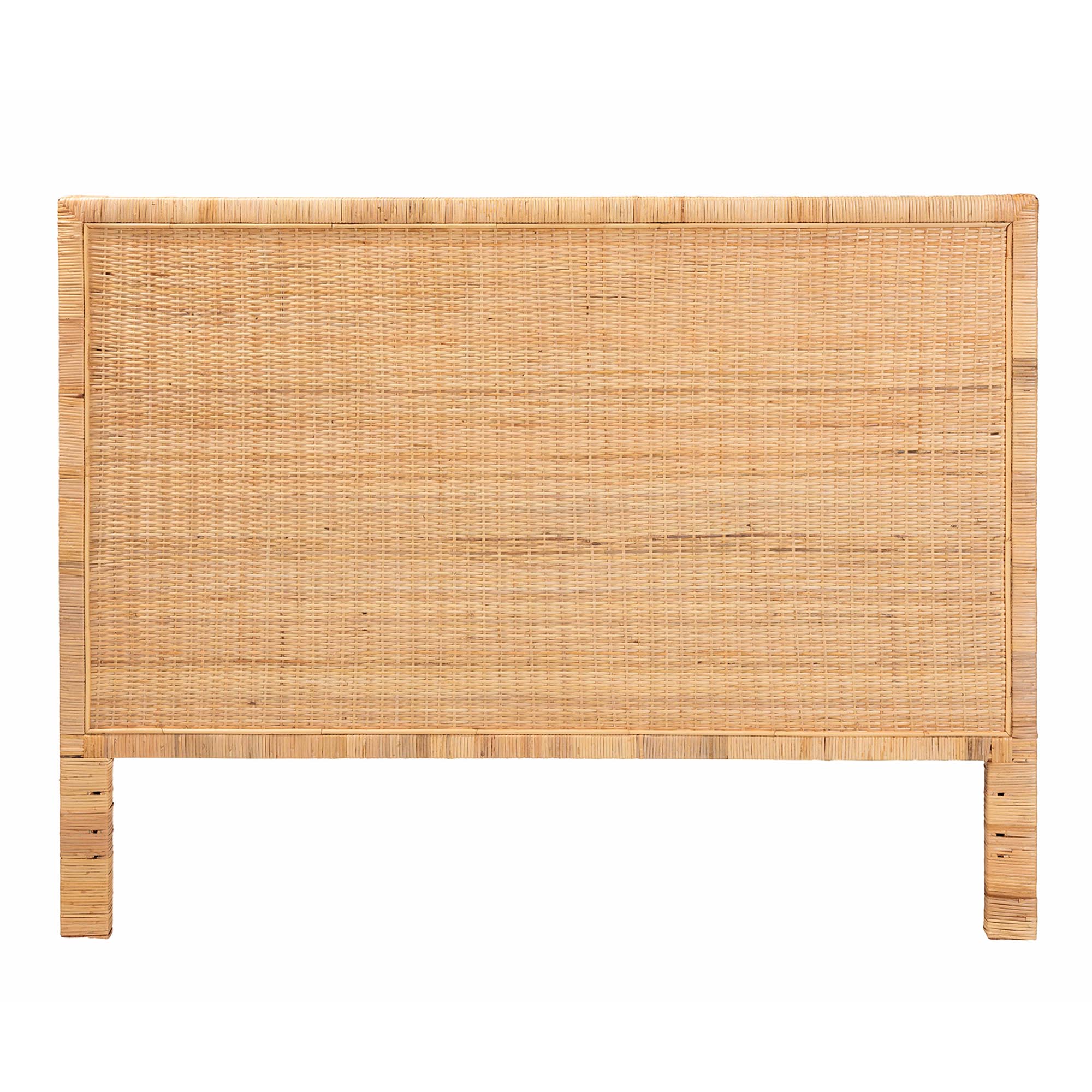 bali & pari Adelyn Modern Bohemian Natural Brown Rattan and Mahogany Wood King Size Headboard