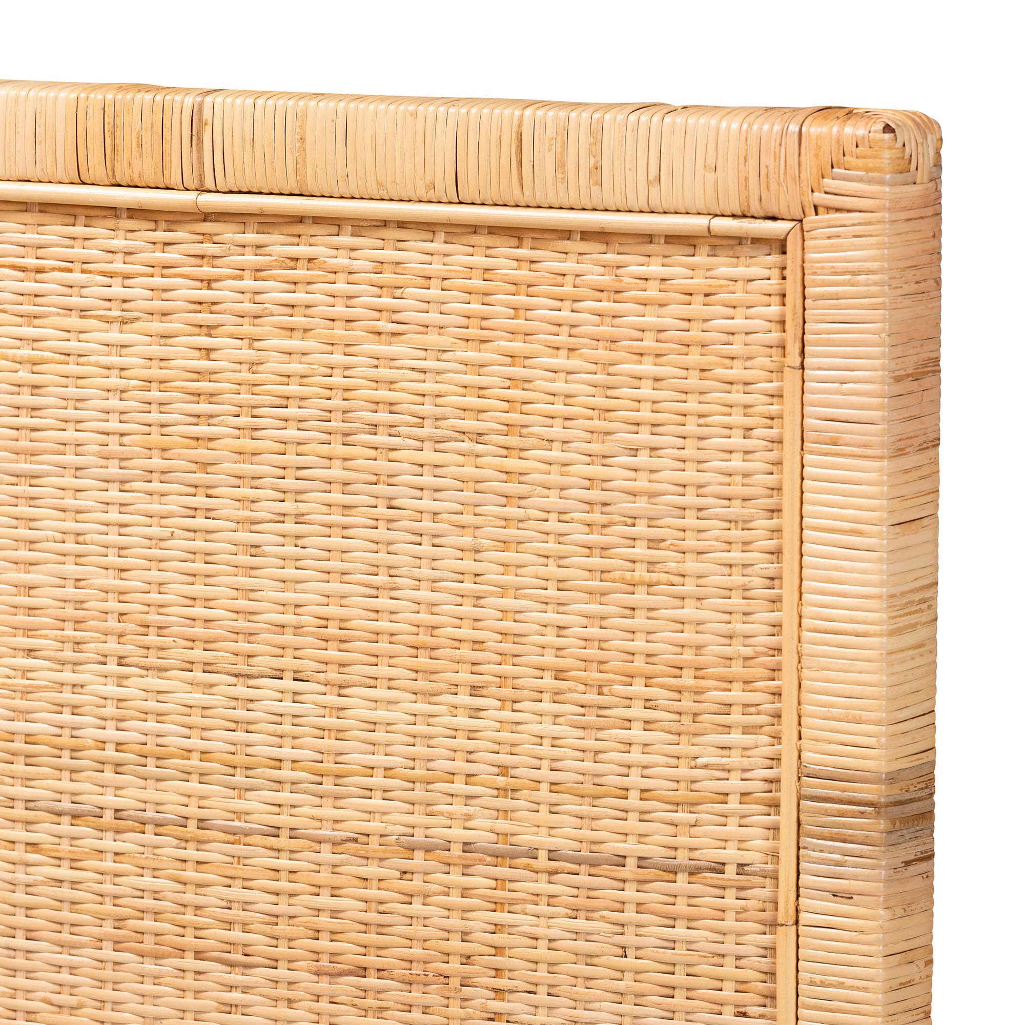 bali & pari Adelyn Modern Bohemian Natural Brown Rattan and Mahogany Wood Queen Size Headboard