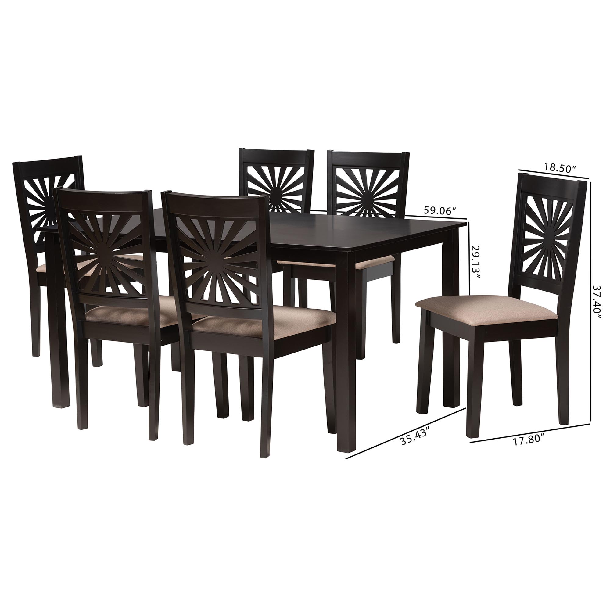 Baxton Studio Olympia Modern Beige Fabric and Espresso Brown Finished Wood 7-Piece Dining Set