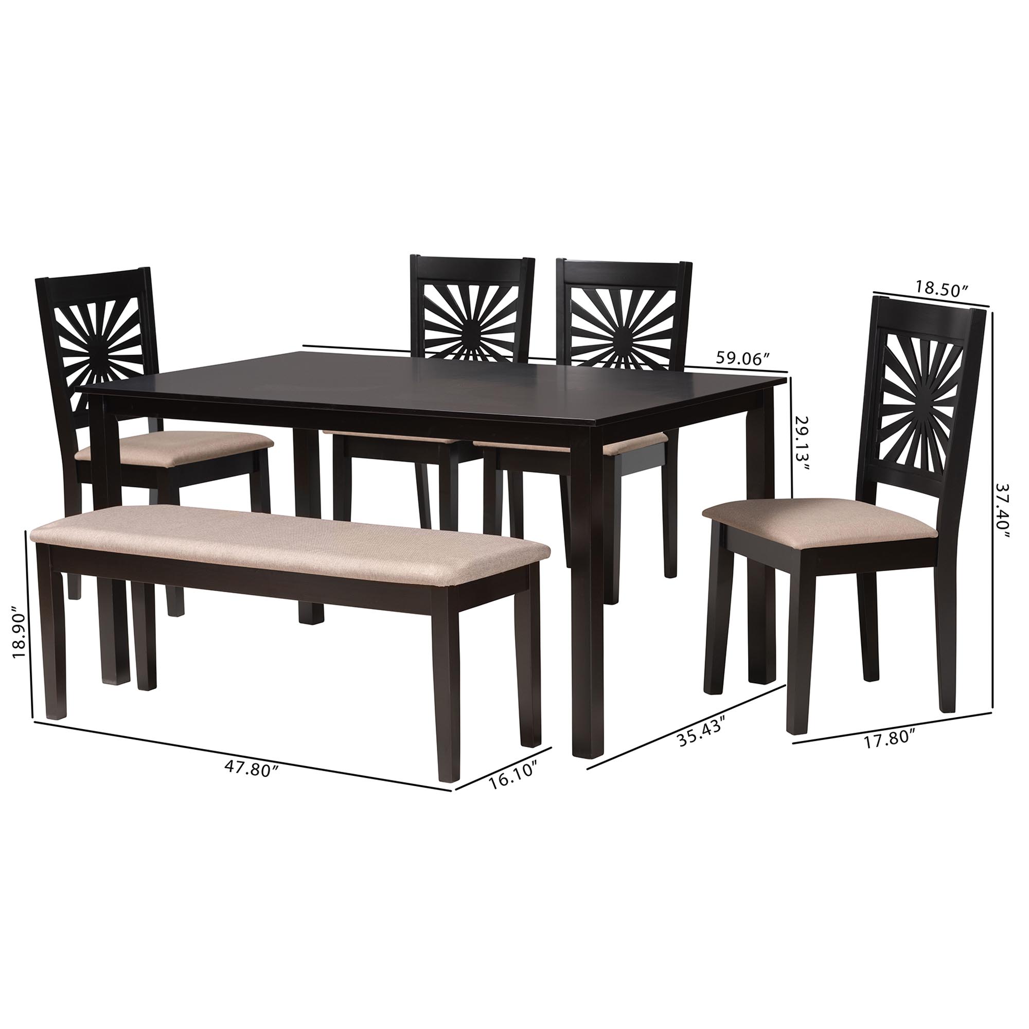 Baxton Studio Olympia Modern Beige Fabric and Espresso Brown Finished Wood 6-Piece Dining Set