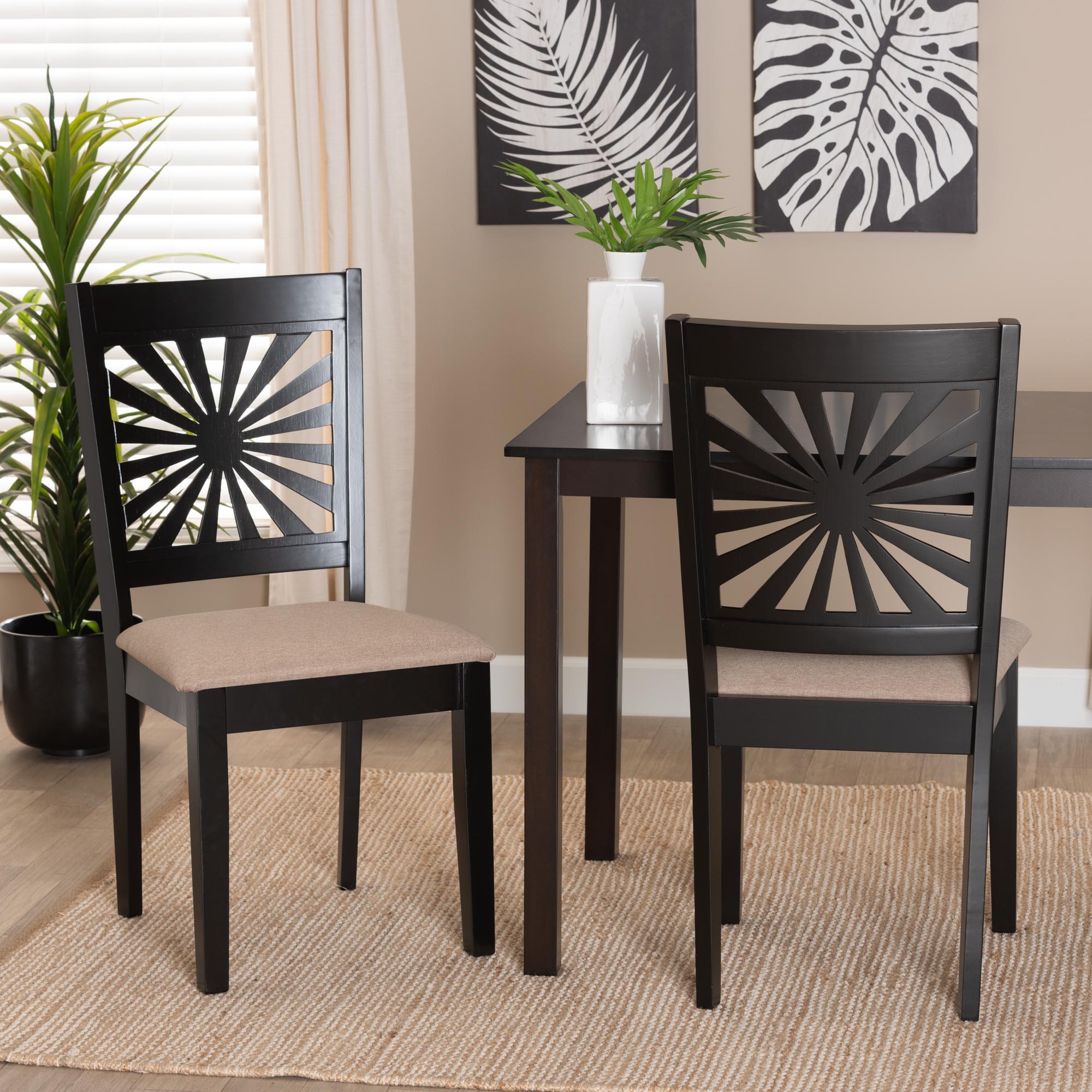 Baxton Studio Olympia Modern Beige Fabric and Espresso Brown Finished Wood 2-Piece Dining Chair Set