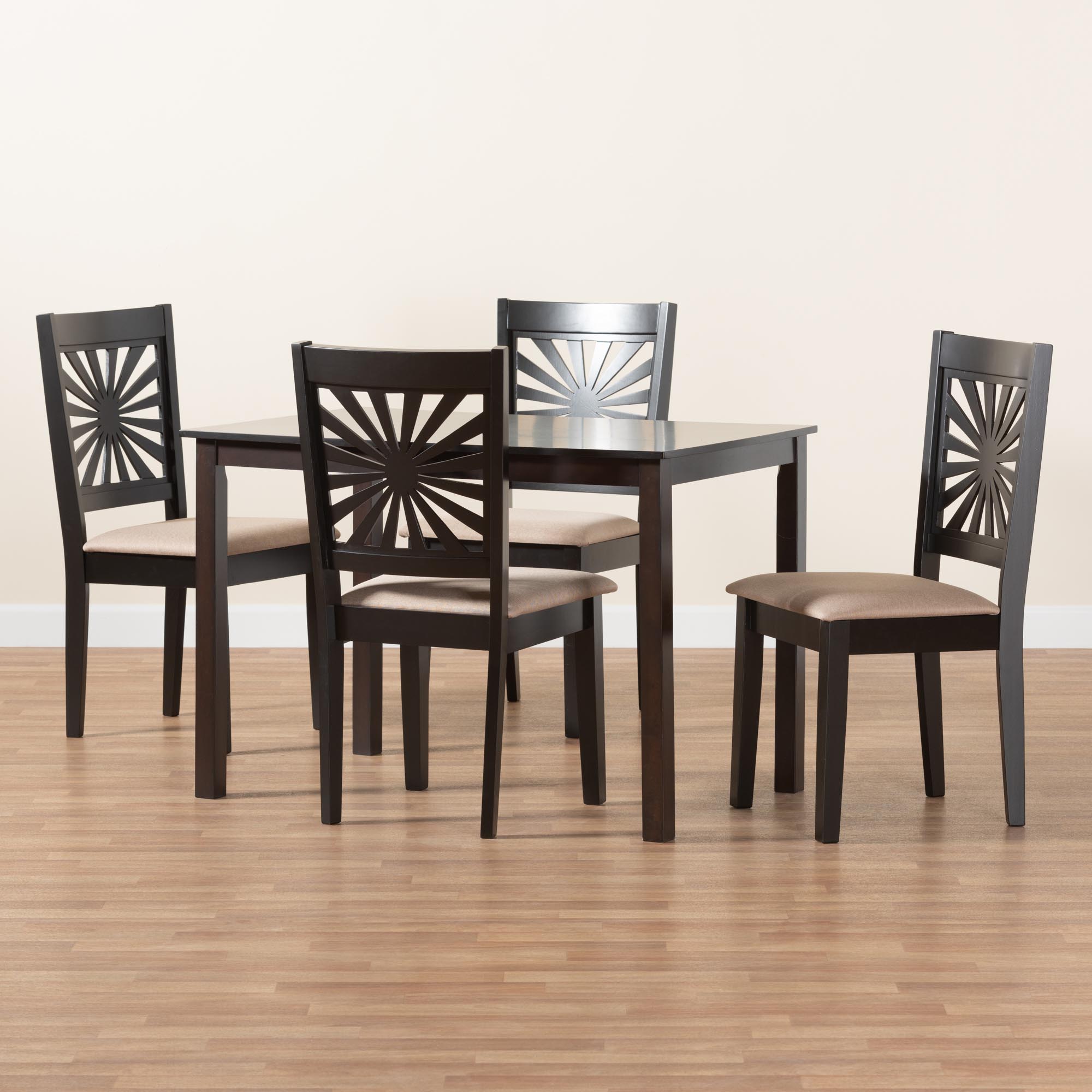 Baxton Studio Olympia Modern Beige Fabric and Espresso Brown Finished Wood 5-Piece Dining Set