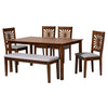 Baxton Studio Olympia Modern Grey Fabric and Walnut Brown Finished Wood 6-Piece Dining Set