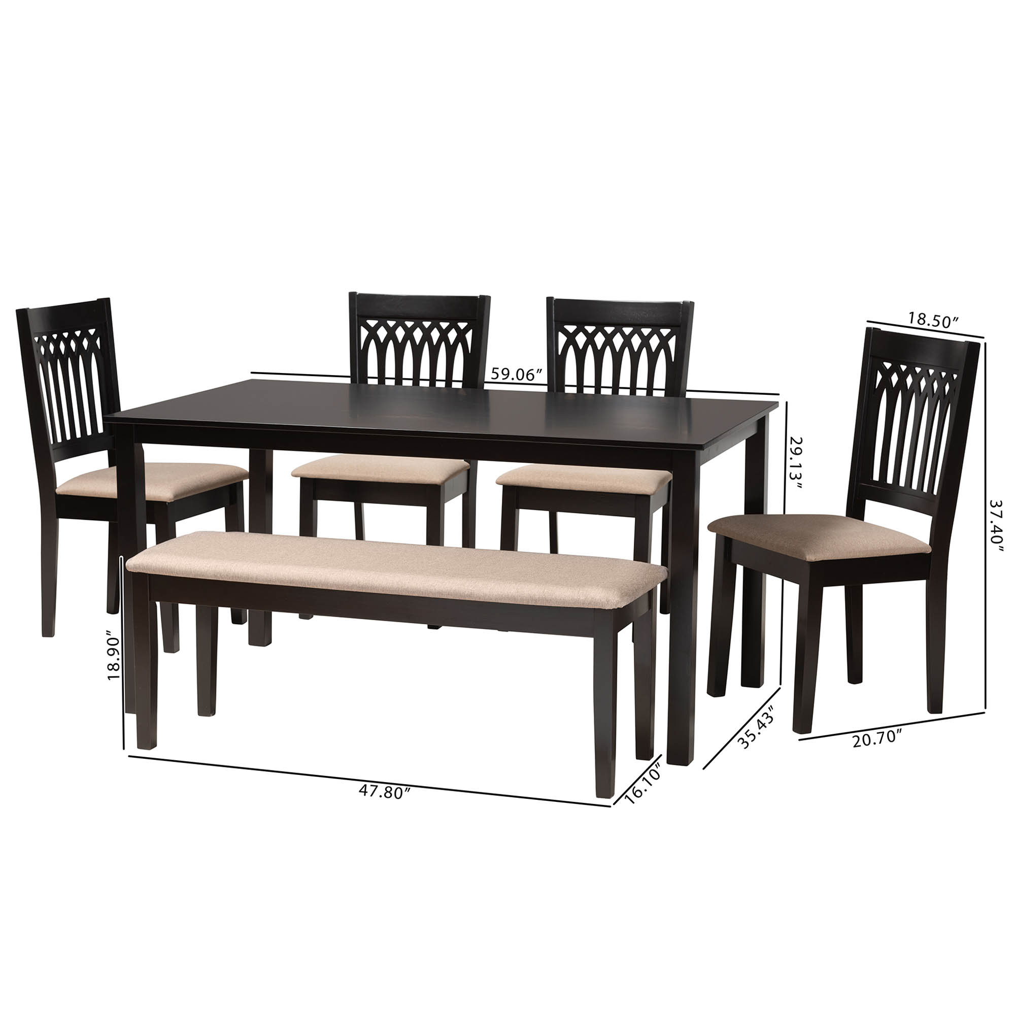 Baxton Studio Genesis Modern Beige Fabric and Dark Brown Finished Wood 6-Piece Dining Set