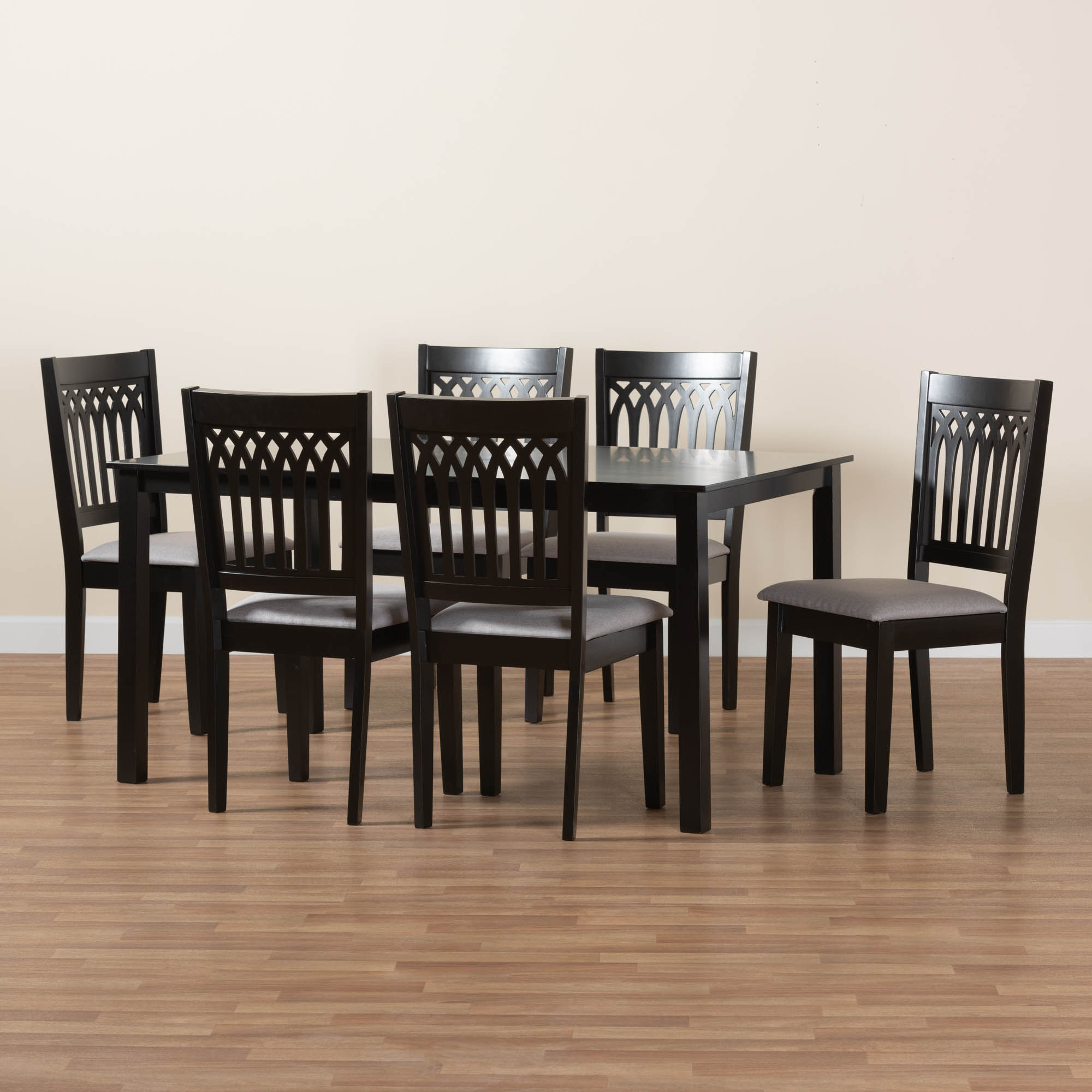 Baxton Studio Genesis Modern Grey Fabric and Dark Brown Finished Wood 7-Piece Dining Set