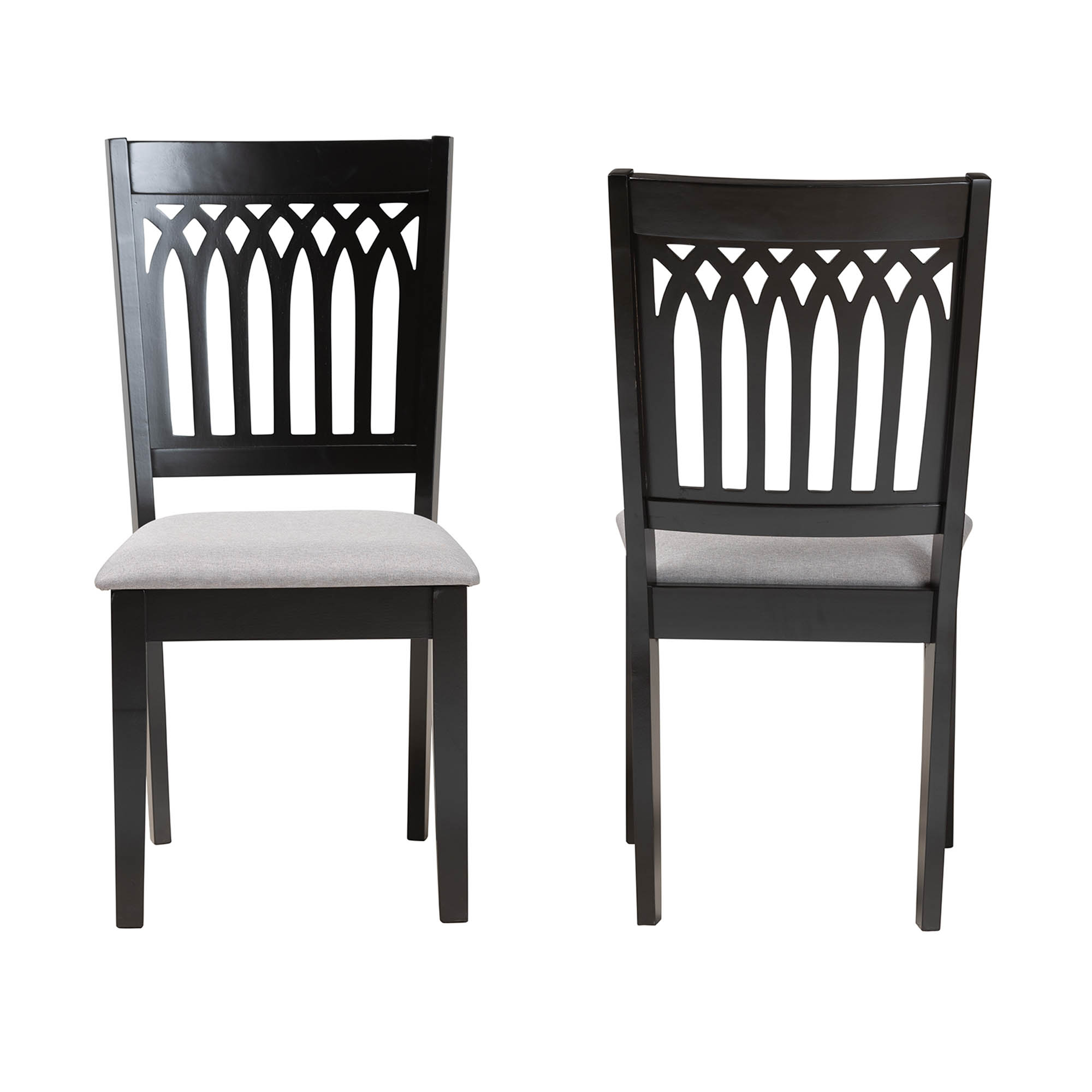 Baxton Studio Genesis Modern Grey Fabric and Dark Brown Finished Wood 2-Piece Dining Chair Set