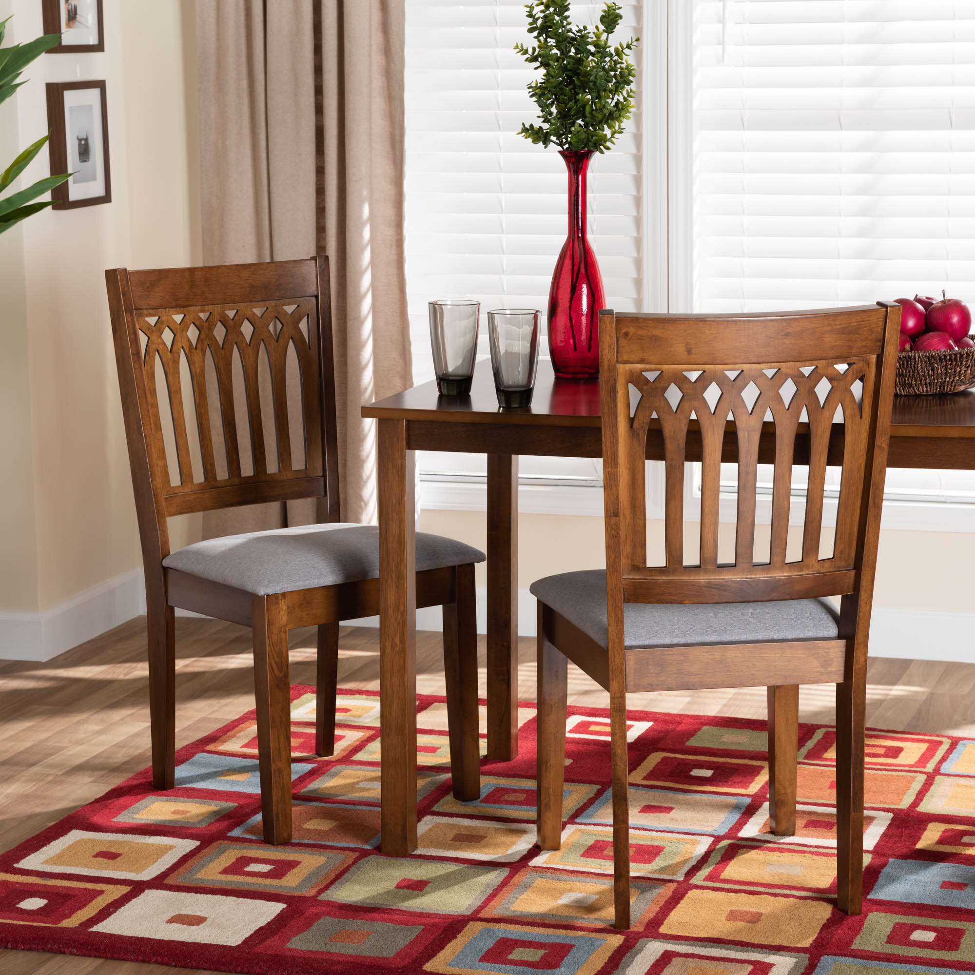 Baxton Studio Genesis Modern Grey Fabric and Walnut Brown Finished Wood 2-Piece Dining Chair Set