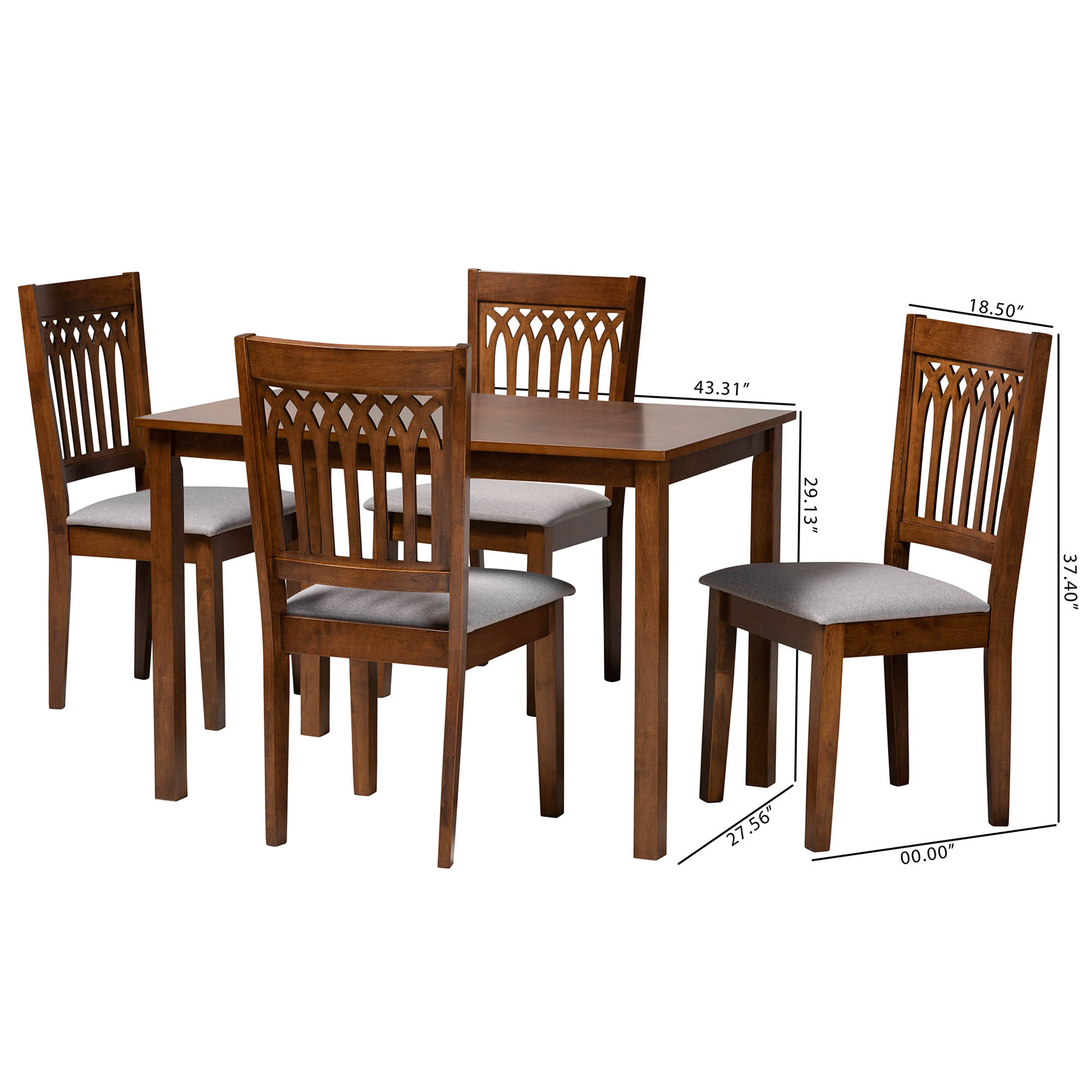 Baxton Studio Genesis Modern Grey Fabric and Walnut Brown Finished Wood 5-Piece Dining Set