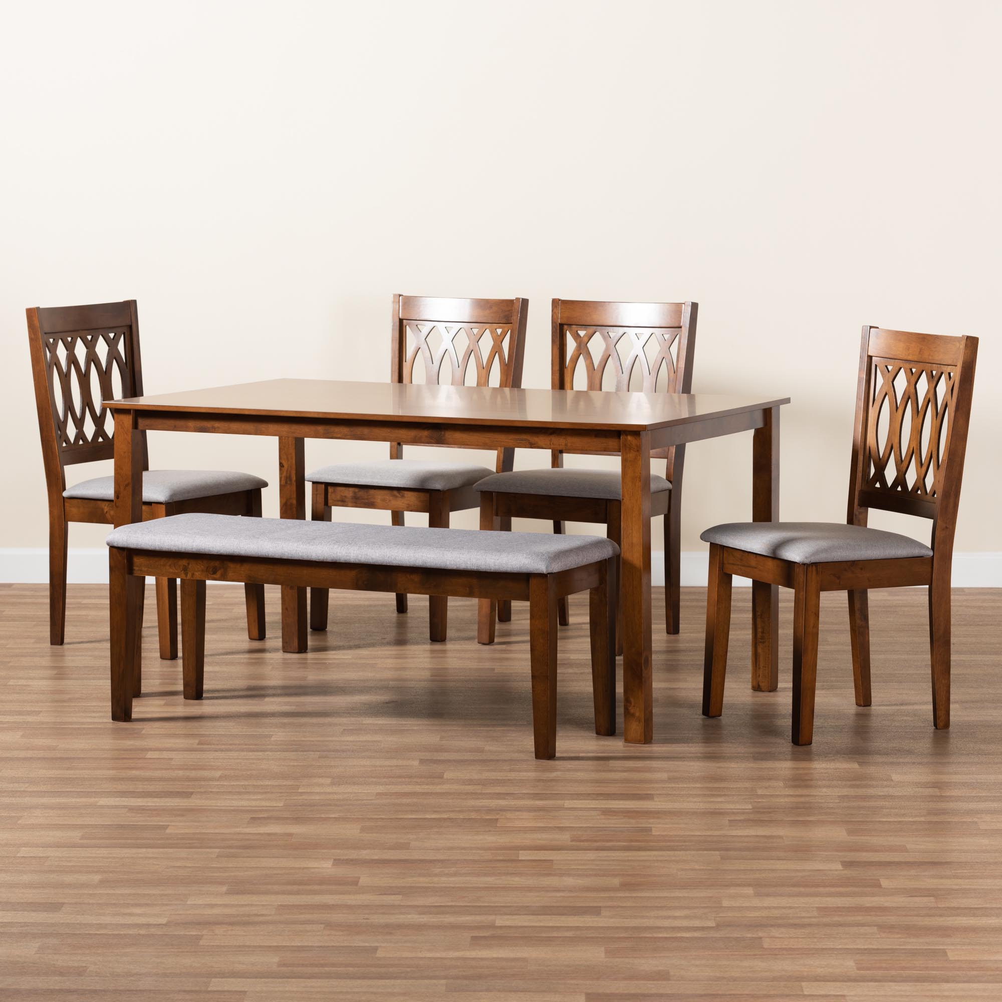 Baxton Studio Florencia Modern Grey Fabric and Walnut Brown Finished Wood 6-Piece Dining Set