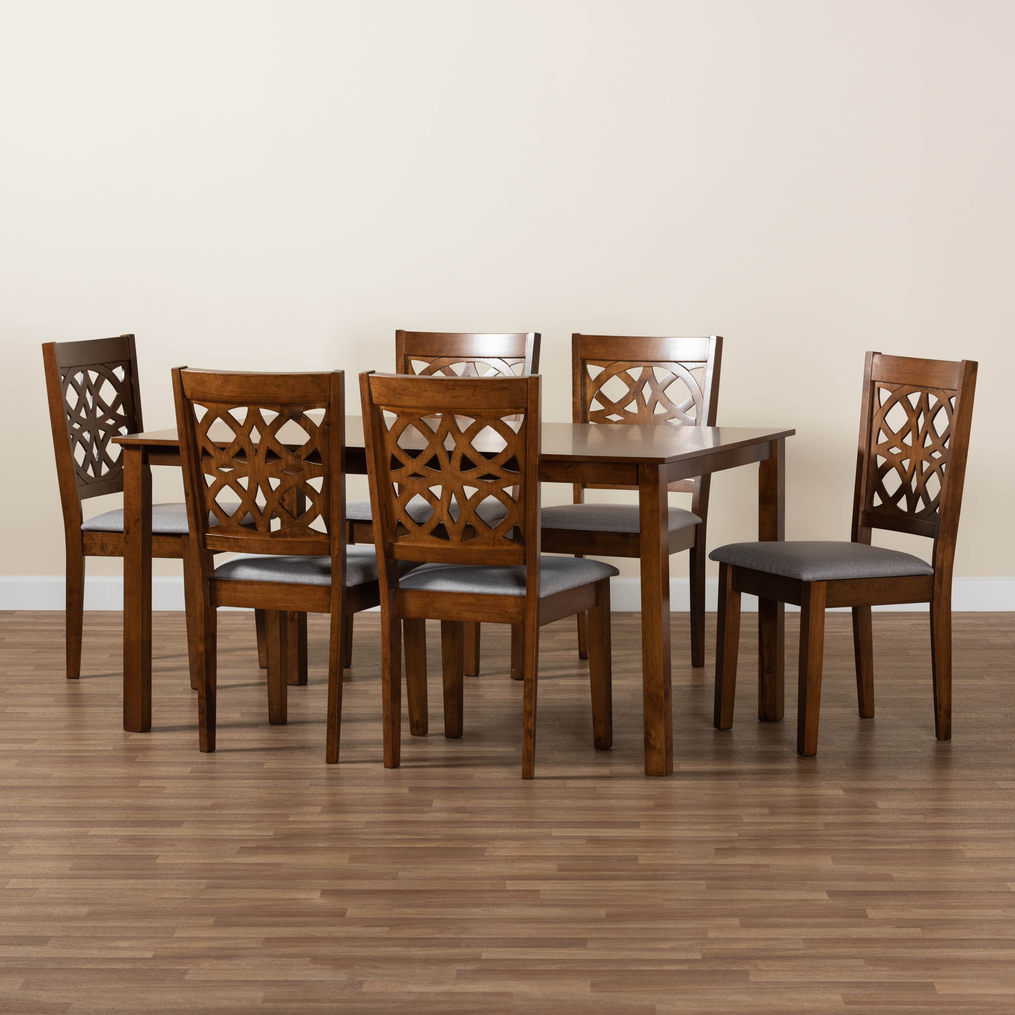 Baxton Studio Abigail Modern Grey Fabric and Walnut Brown Finished Wood 7-Piece Dining Set