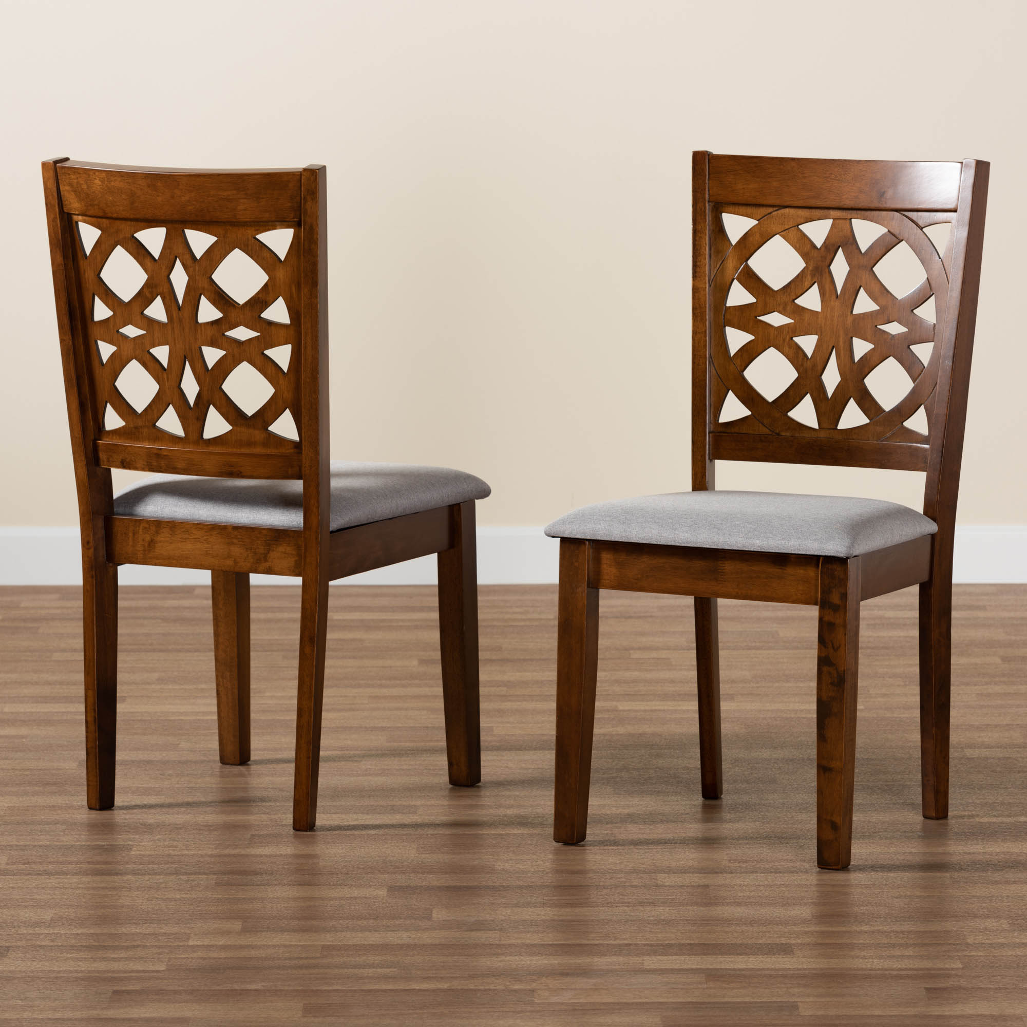 Baxton Studio Abigail Modern Grey Fabric and Walnut Brown Finished Wood 2-Piece Dining Chair Set