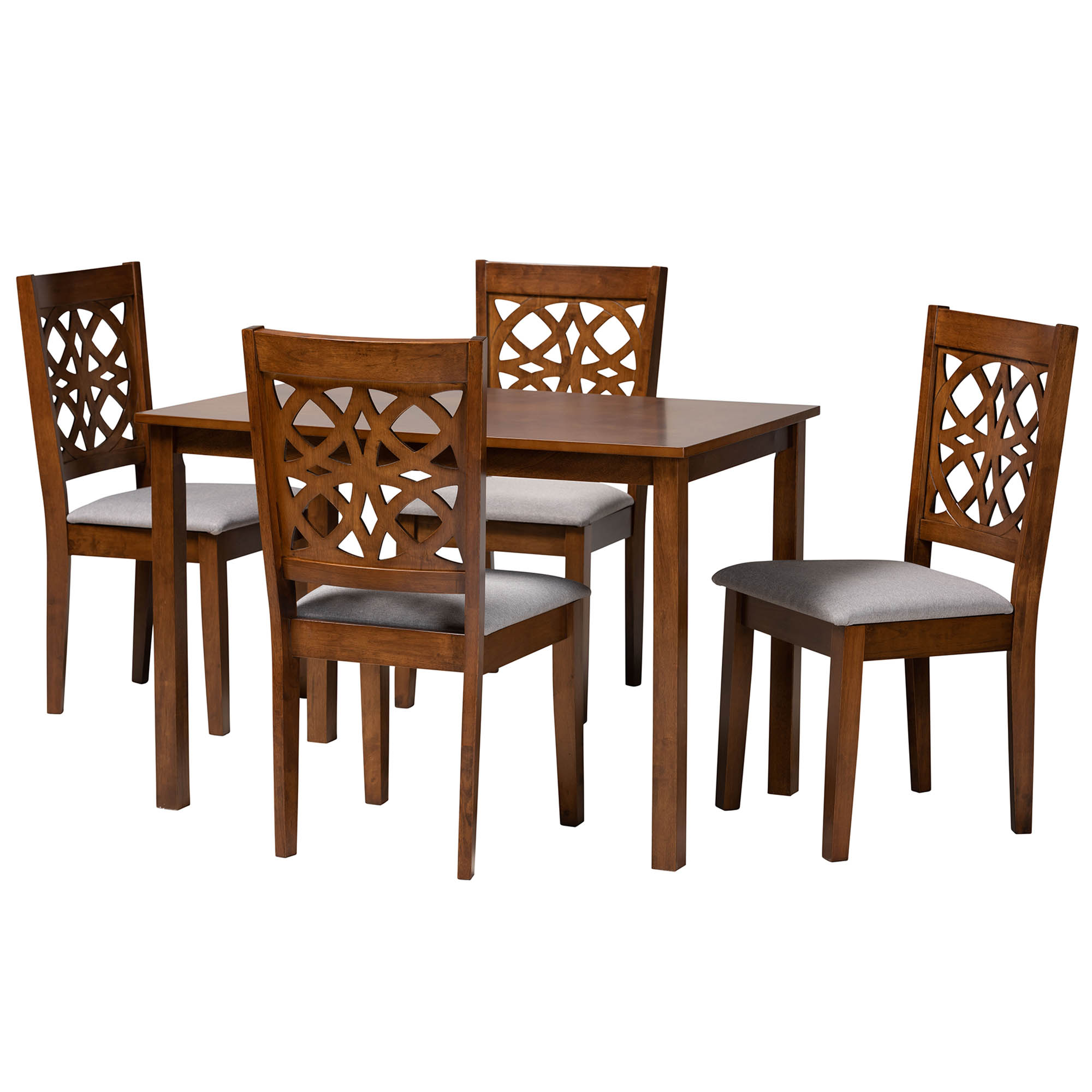 Baxton Studio Abigail Modern Grey Fabric and Walnut Brown Finished Wood 5-Piece Dining Set