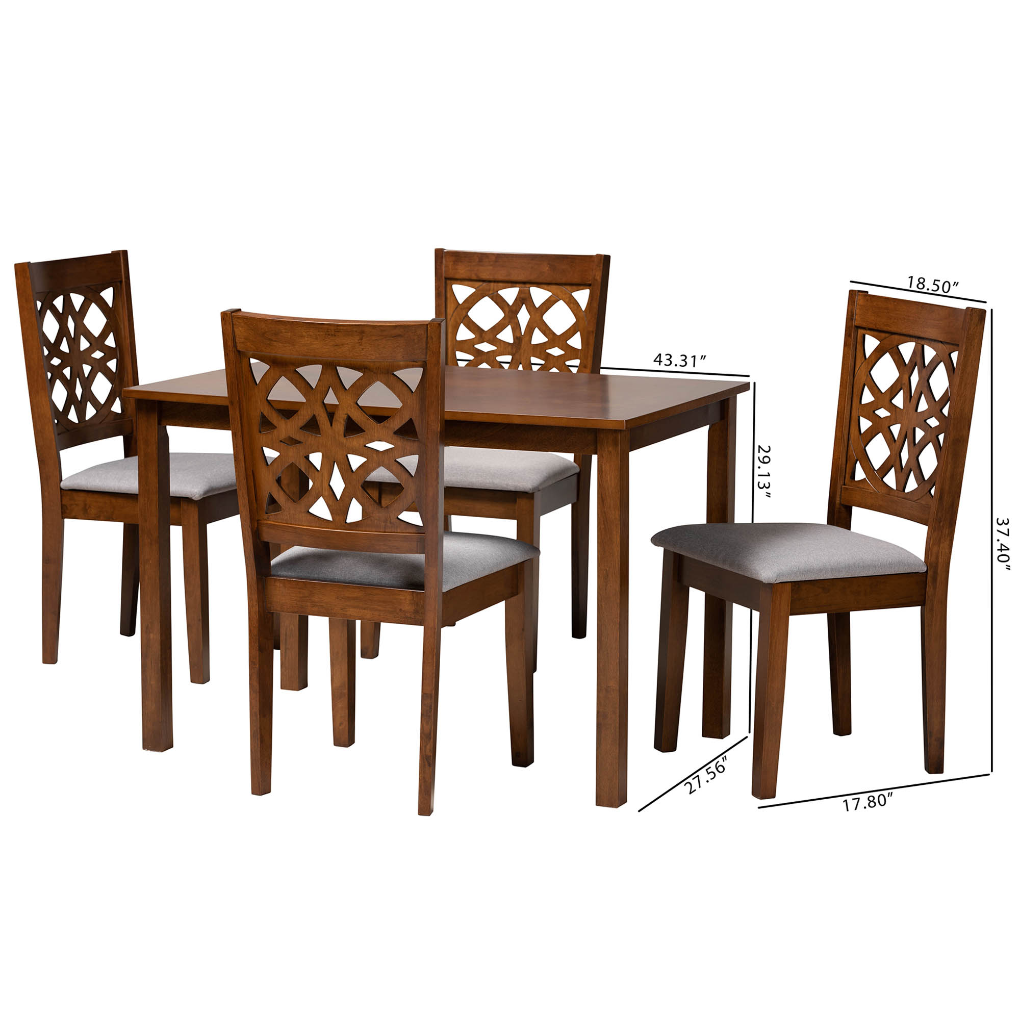 Baxton Studio Abigail Modern Grey Fabric and Walnut Brown Finished Wood 5-Piece Dining Set