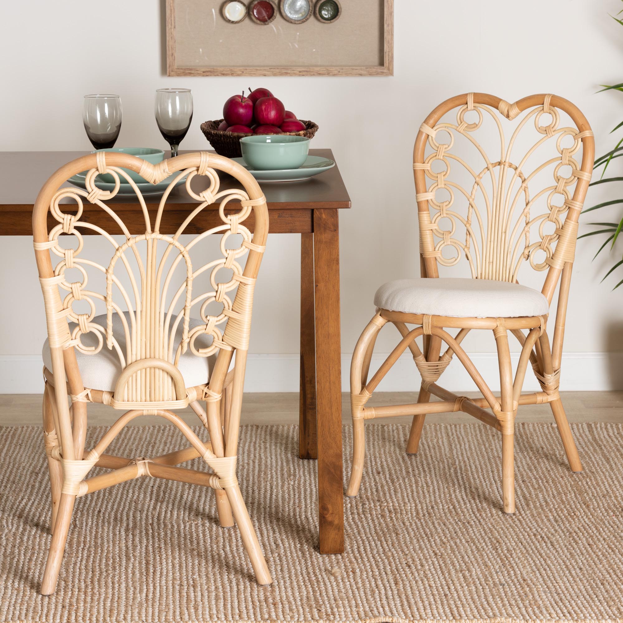 bali & pari Jerica Modern Bohemian Natural Brown Rattan Dining Chair