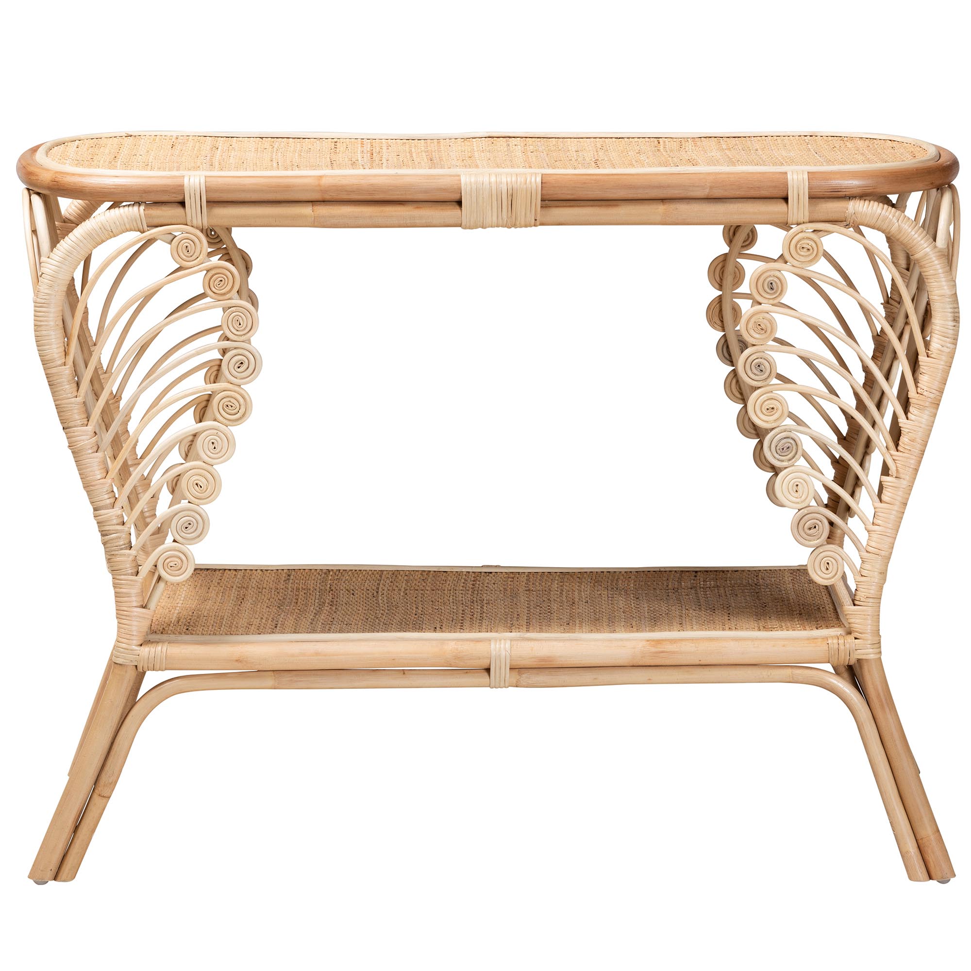 bali & pari Bastet Modern Bohemian Natural Brown Rattan 2-Tier Console Table