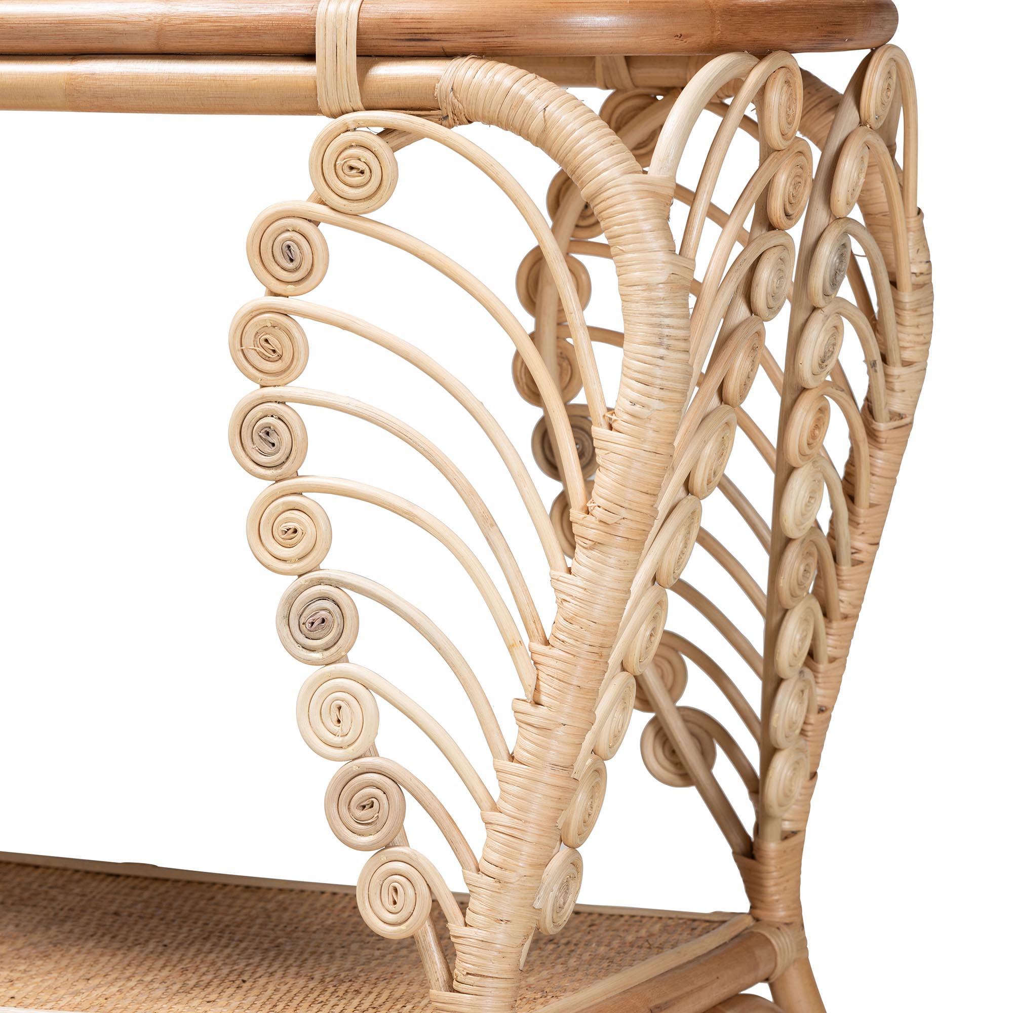 bali & pari Bastet Modern Bohemian Natural Brown Rattan 2-Tier Console Table