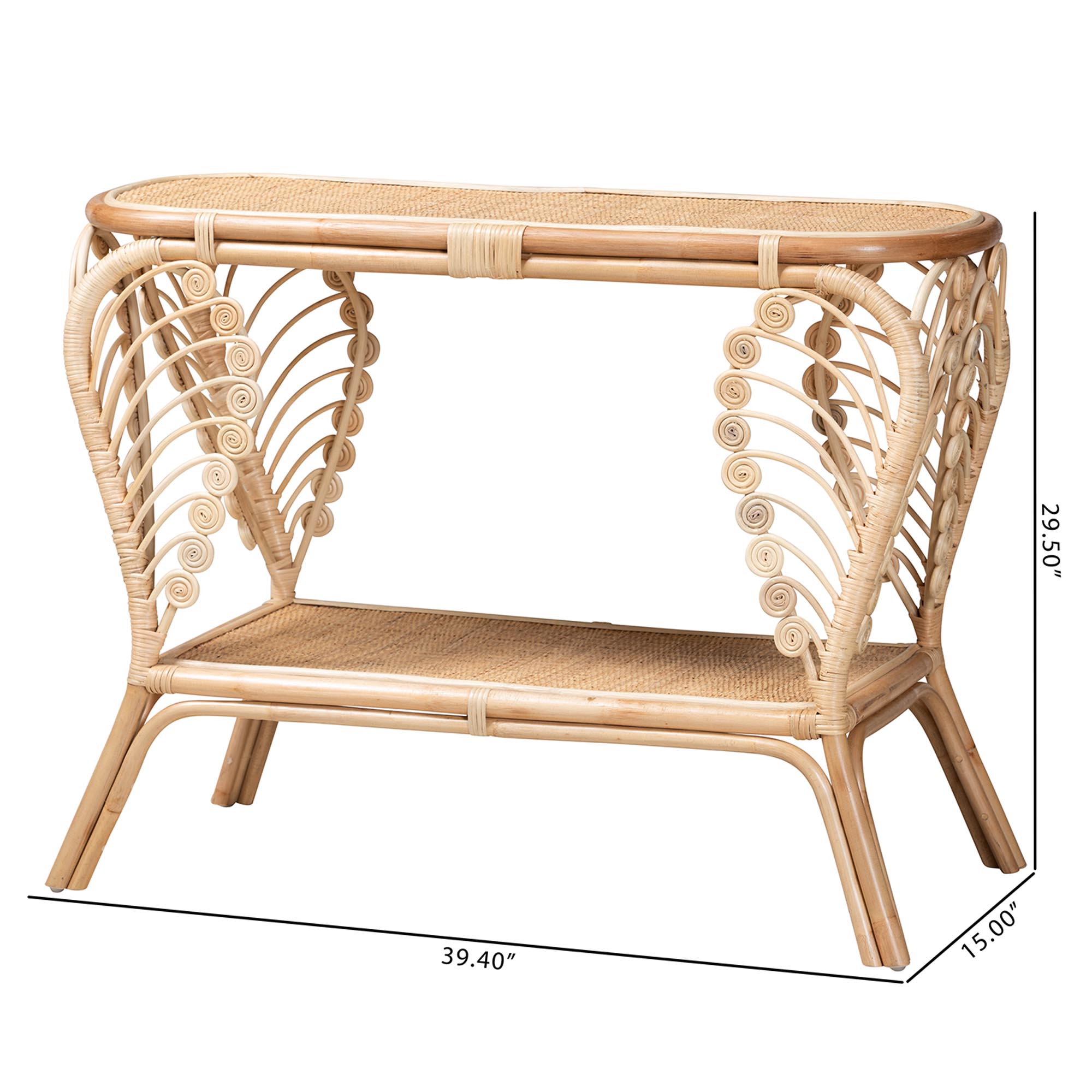 bali & pari Bastet Modern Bohemian Natural Brown Rattan 2-Tier Console Table
