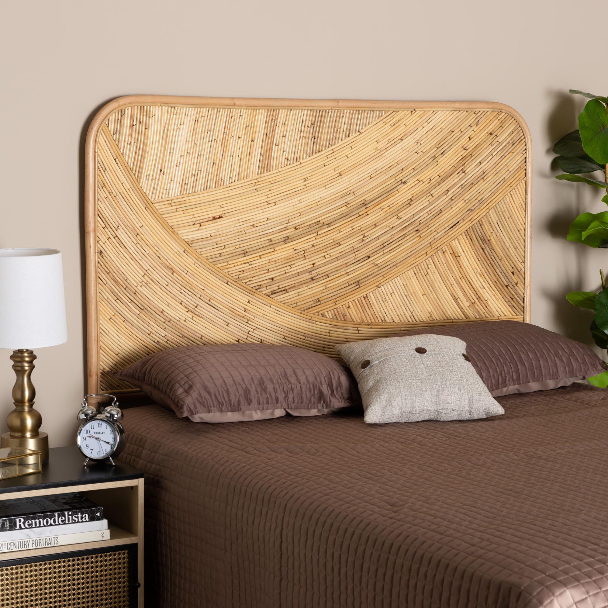 bali & pari Delphi Modern Bohemian Natural Brown Rattan Queen Size Standalone Headboard