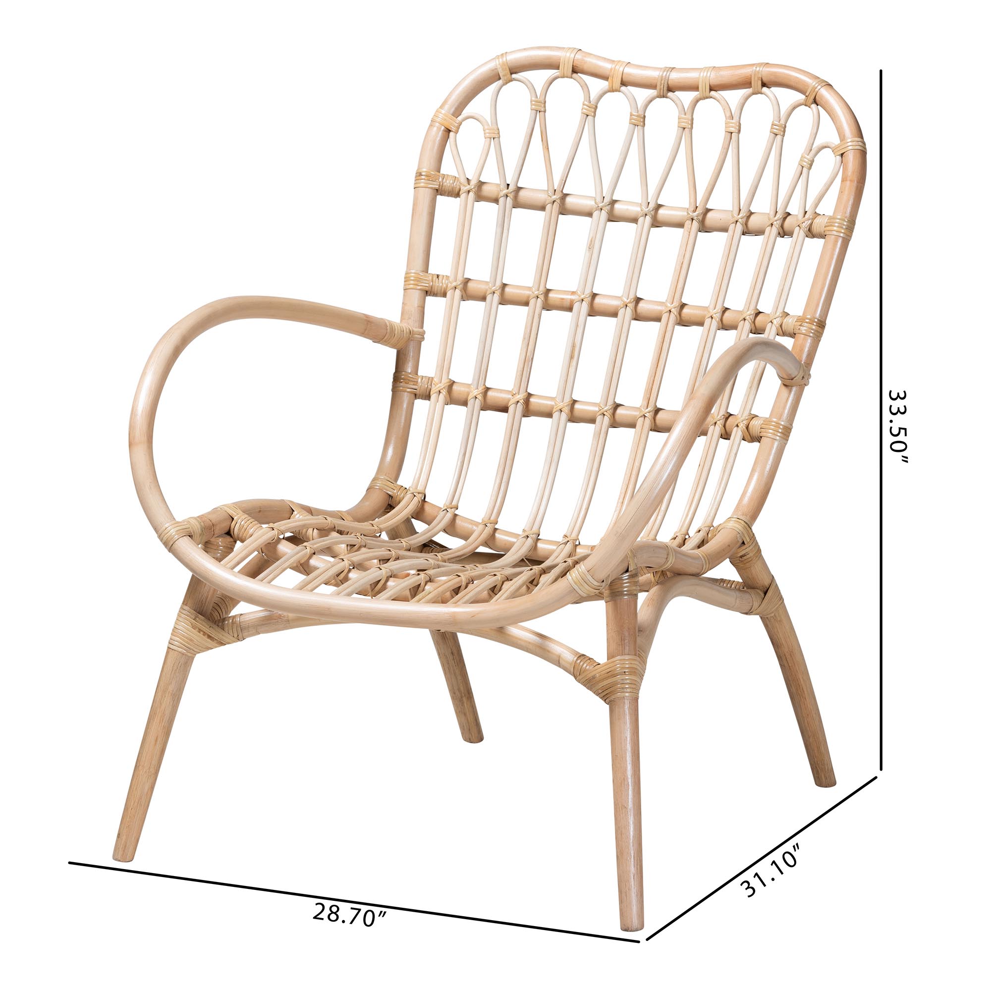 bali & pari Bajo Modern Bohemian Natural Brown Rattan Arm Chair