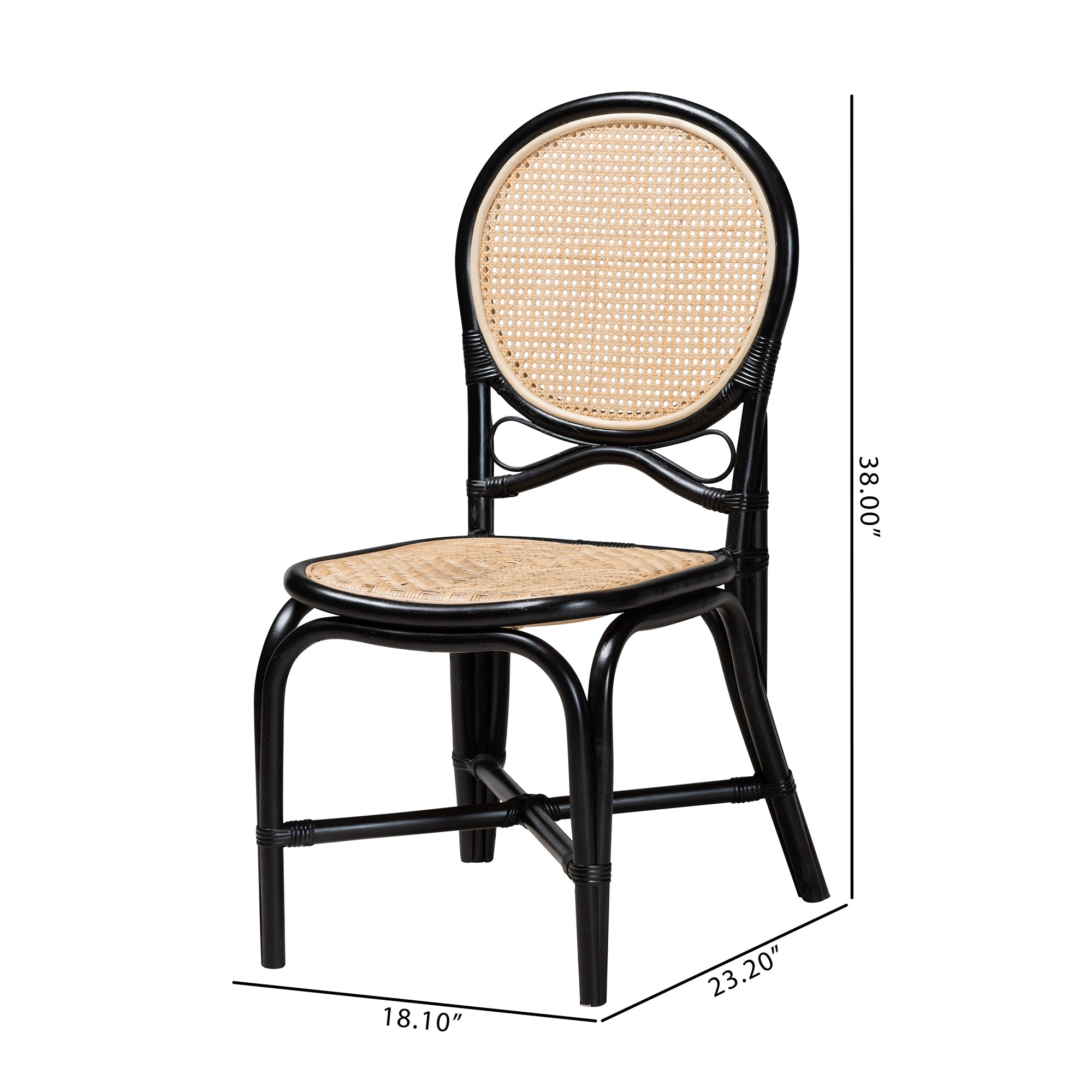 bali & pari Ayana Mid-Century Modern Two-Tone Black and Natural Brown Rattan Dining Chair