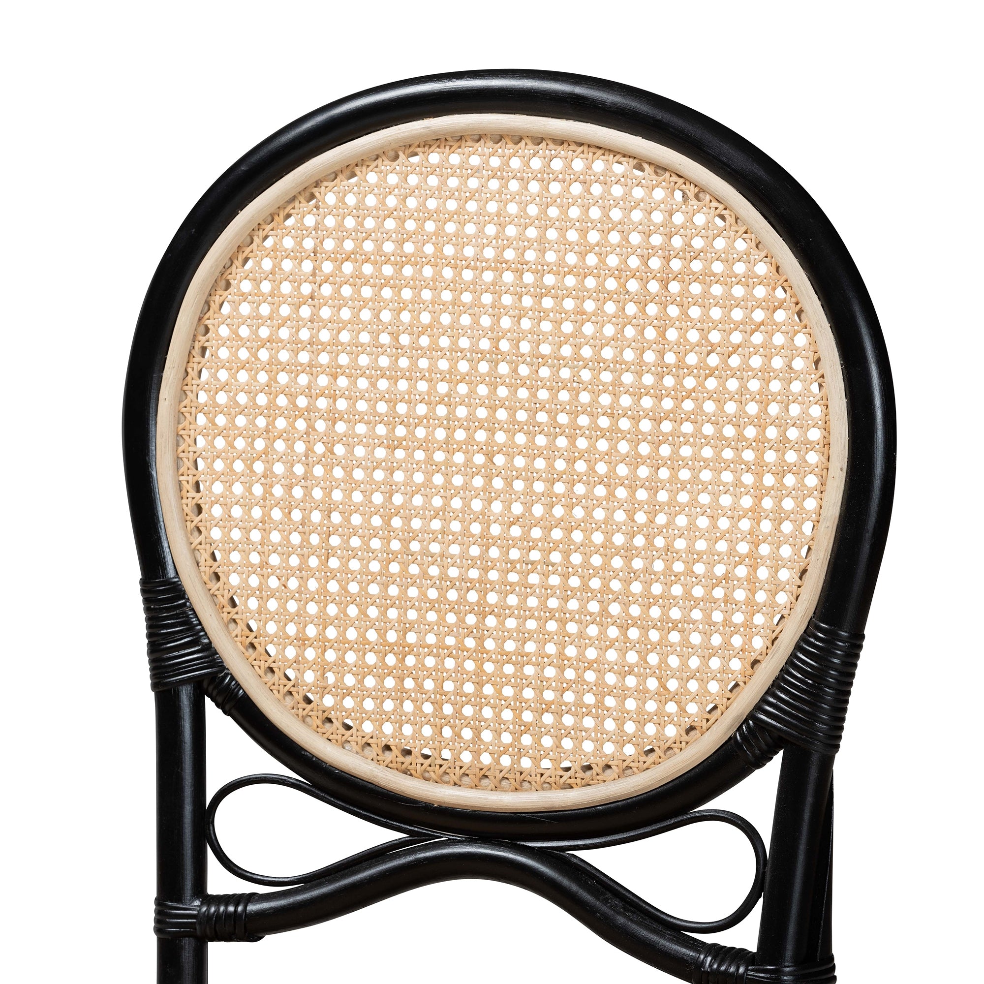 bali & pari Ayana Mid-Century Modern Two-Tone Black and Natural Brown Rattan Dining Chair